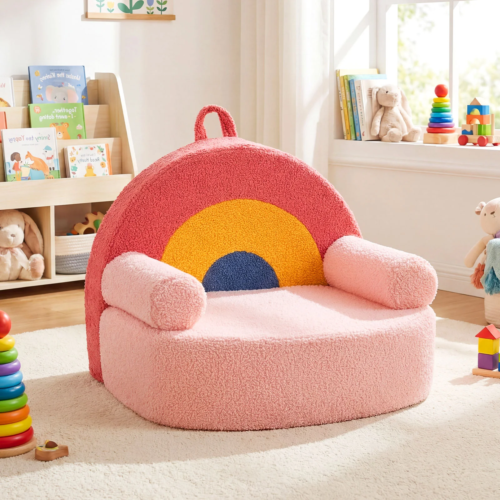 Kids Sofa Toddler Foam Couch, Soft Fleece Fabric Cover, Red - Image 3