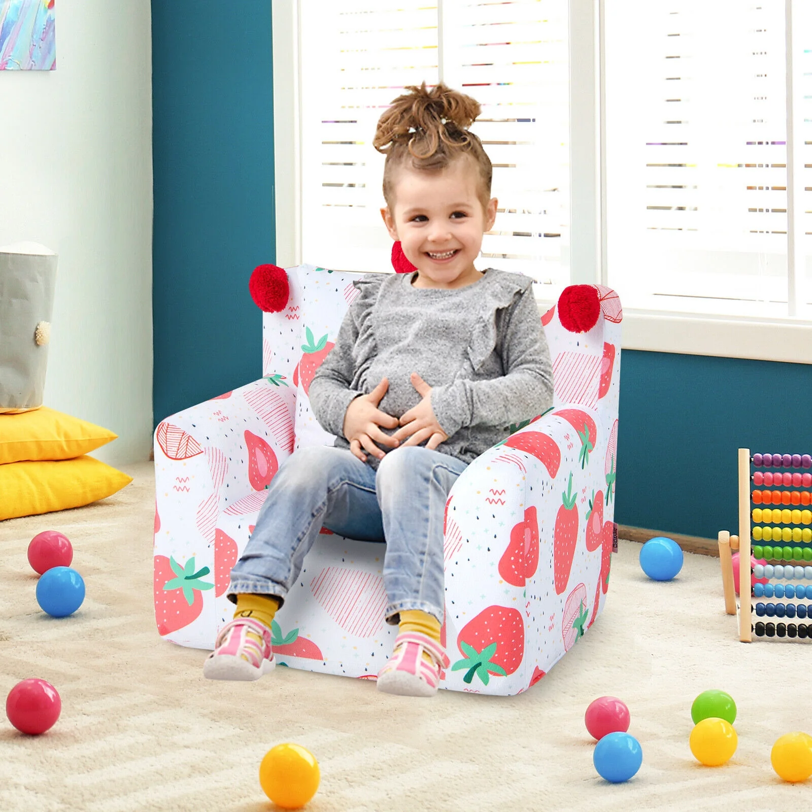 Kids Sofa With Armrest And Pillow, Pink - Image 2