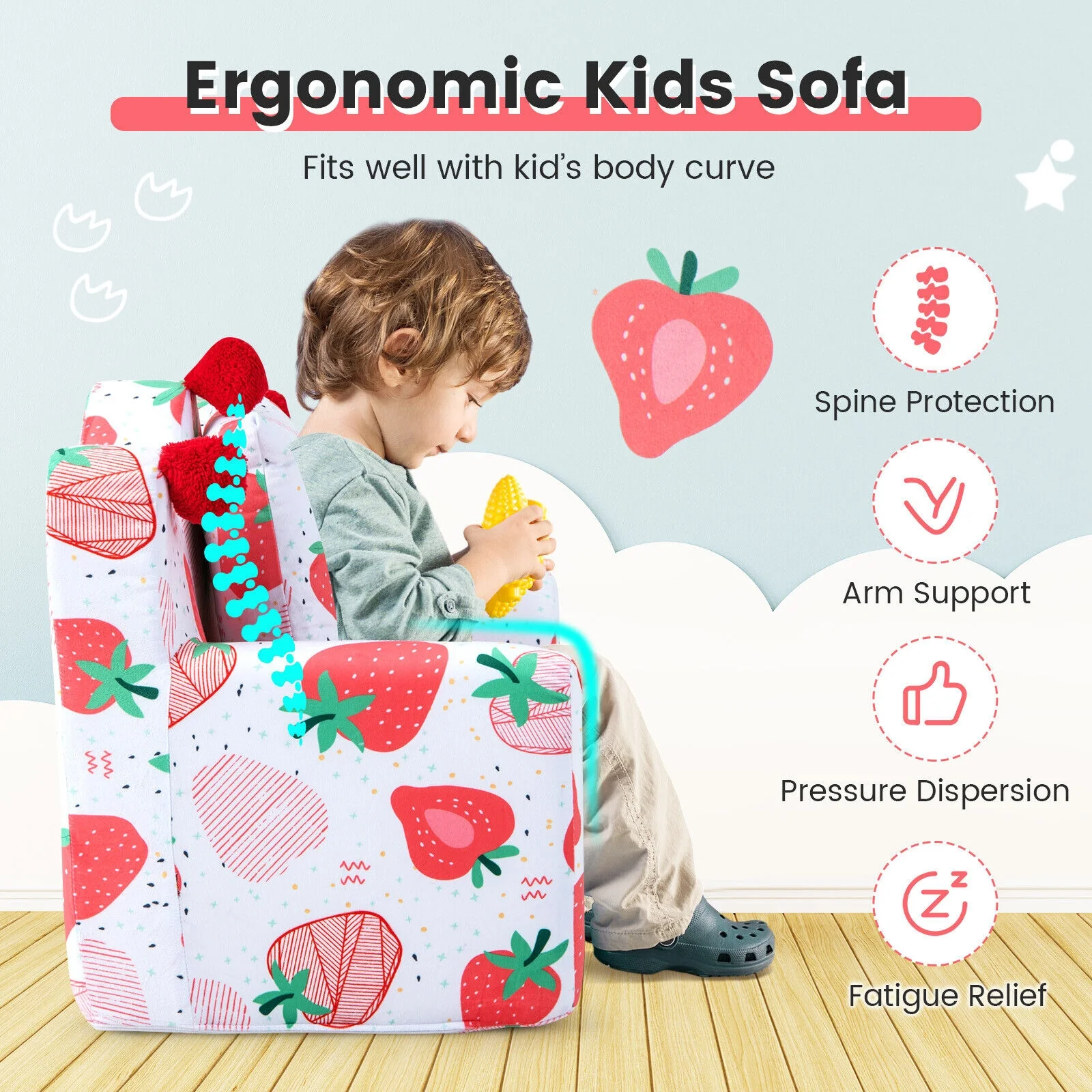 Kids Sofa With Armrest And Pillow, Pink - Image 8
