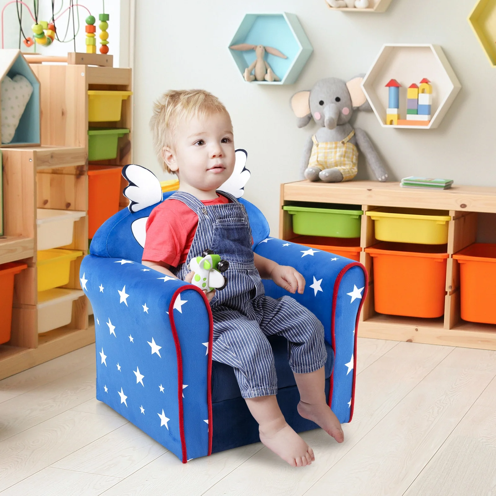 Kids Sofa With Armrest, Thick Cushion, Blue - Image 3