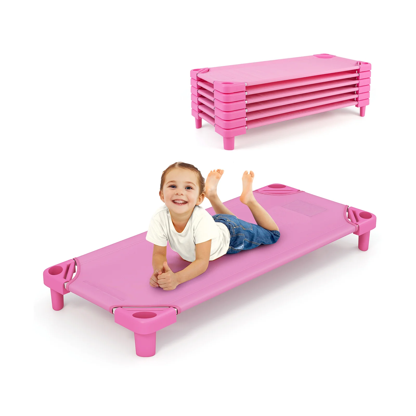 Kids Stackable Daycare Cot Pack Of 6, Detachable Oxford Cloth, Pink - Image 10