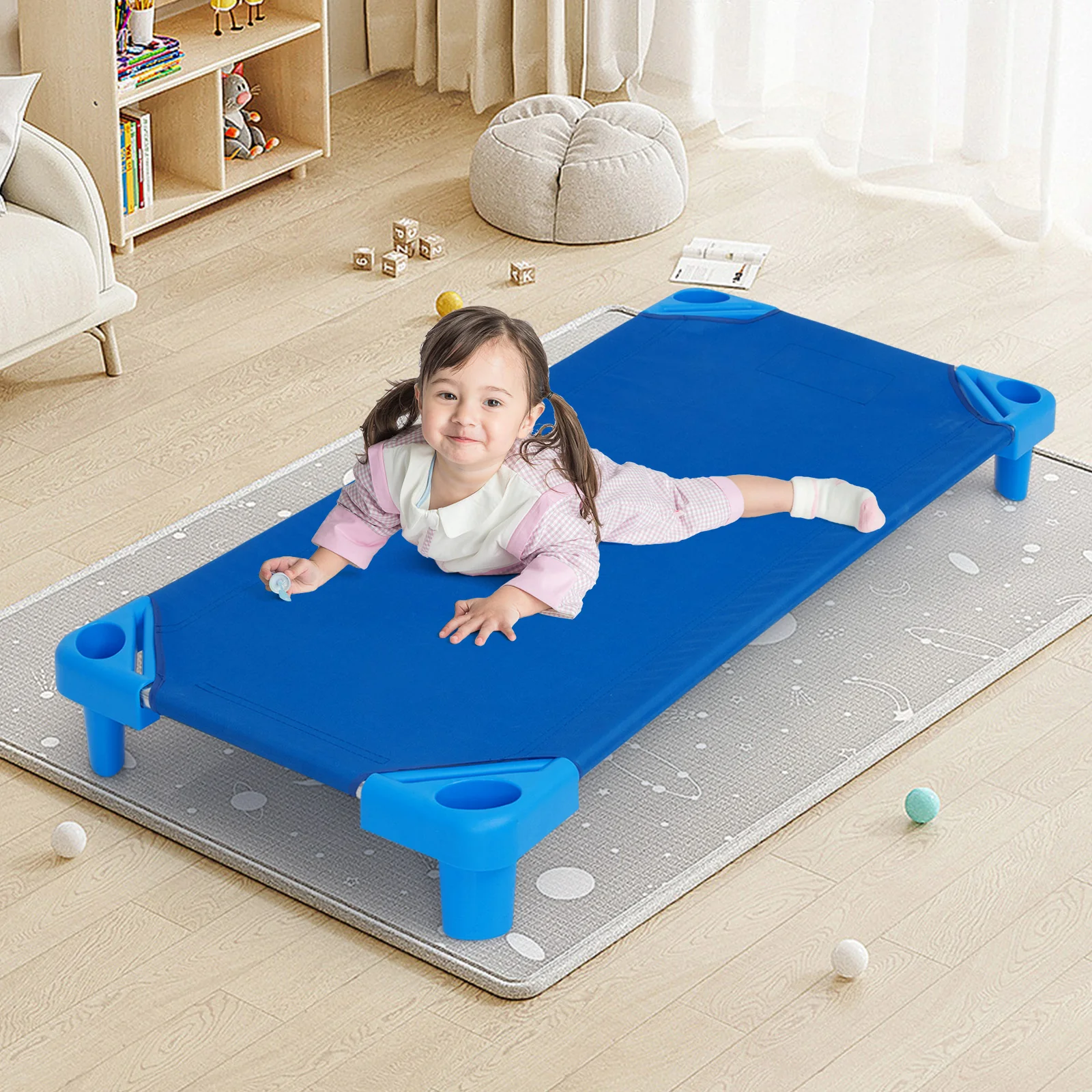 Kids Stackable Daycare Rest Mat, 52 Inch x 23 Inch, Pack of 6, Blue - Image 3