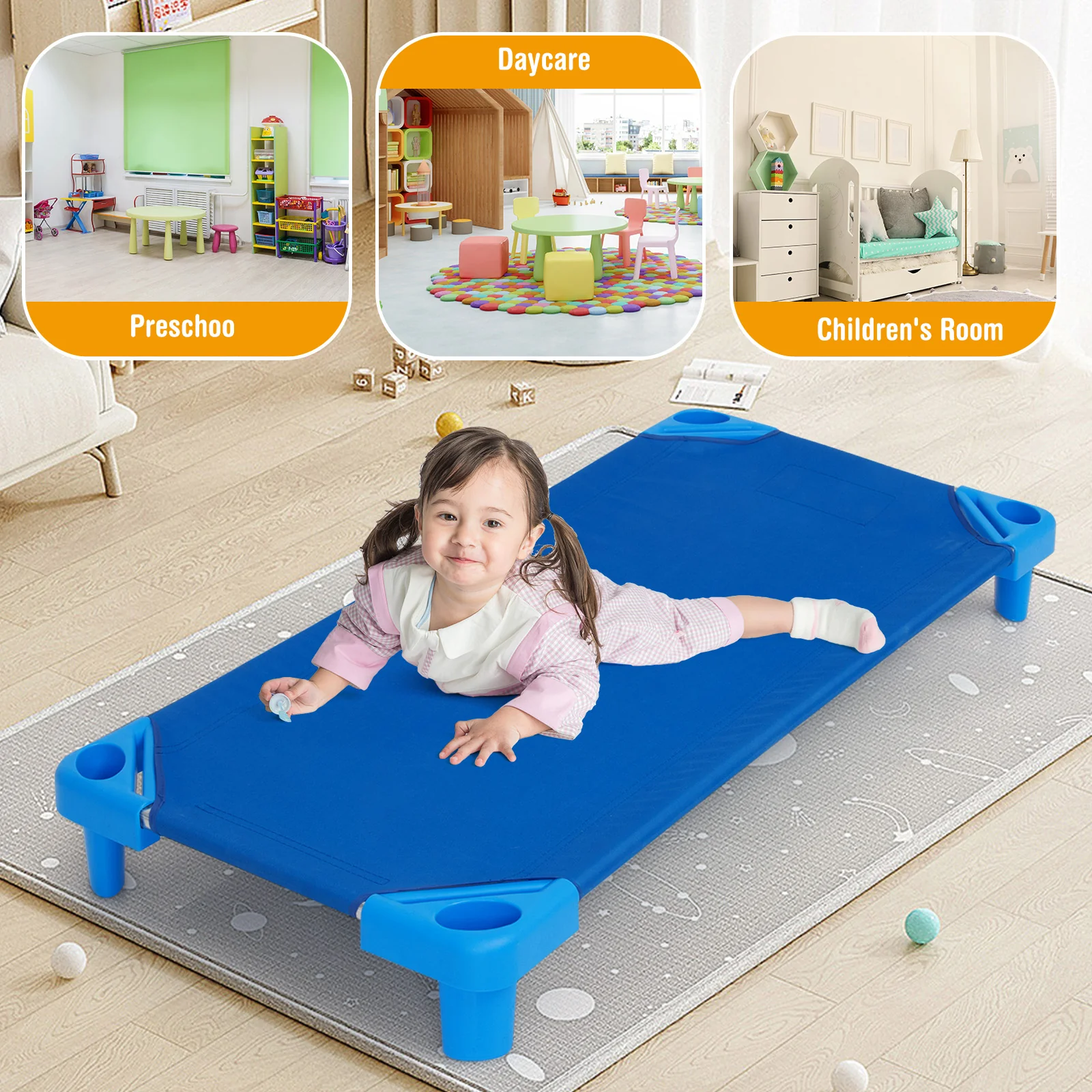 Kids Stackable Daycare Rest Mat, 52 Inch x 23 Inch, Pack of 6, Blue - Image 9