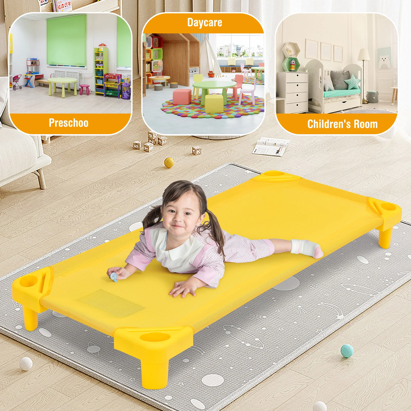 Kids Stackable Naptime Cot, Pack of 4, Multicolor - Image 10