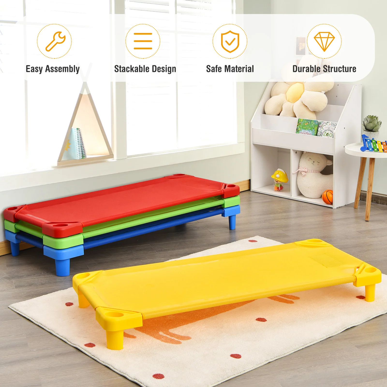 Kids Stackable Naptime Cot, Pack of 4, Multicolor - Image 7