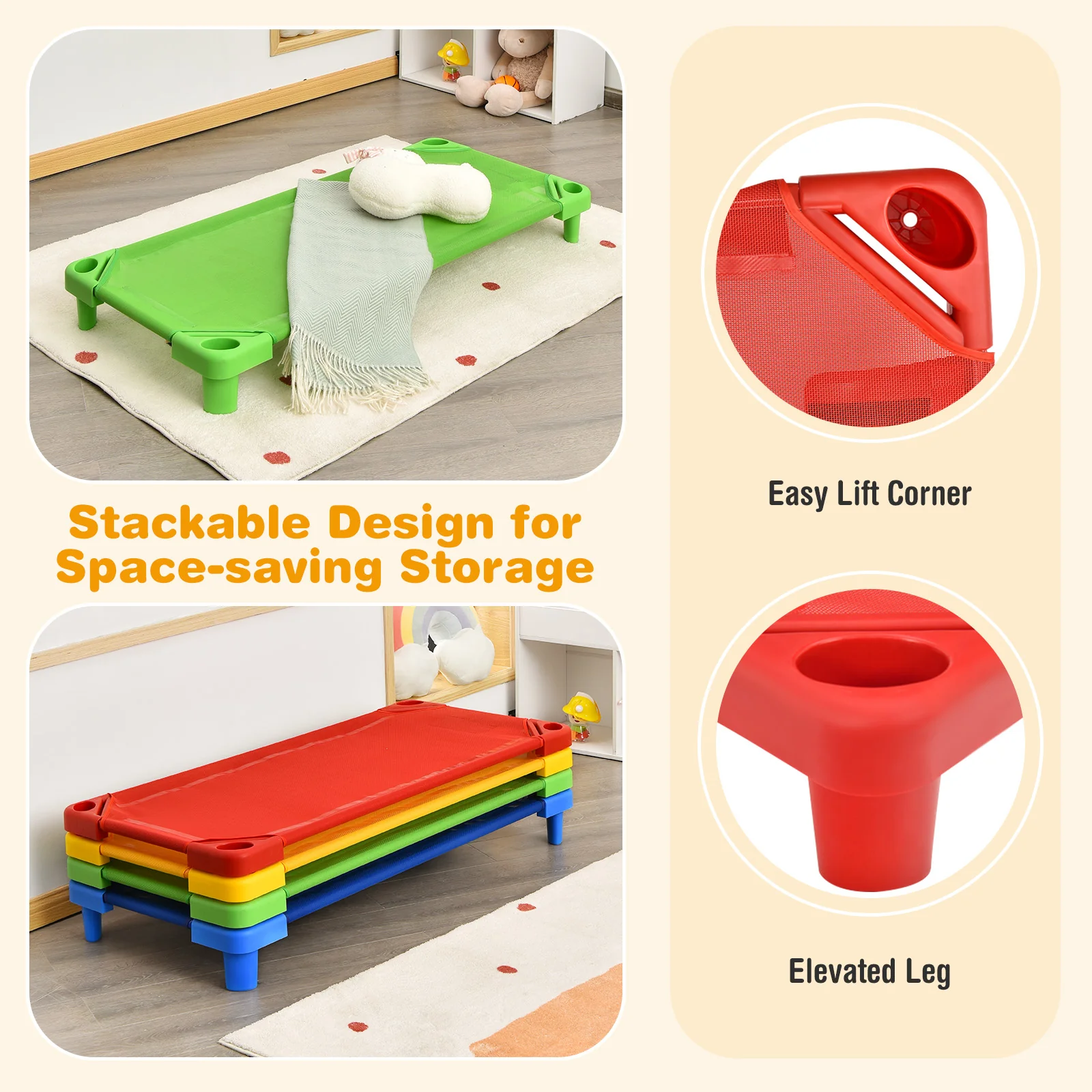 Kids Stackable Naptime Cot, Pack of 4, Multicolor - Image 8
