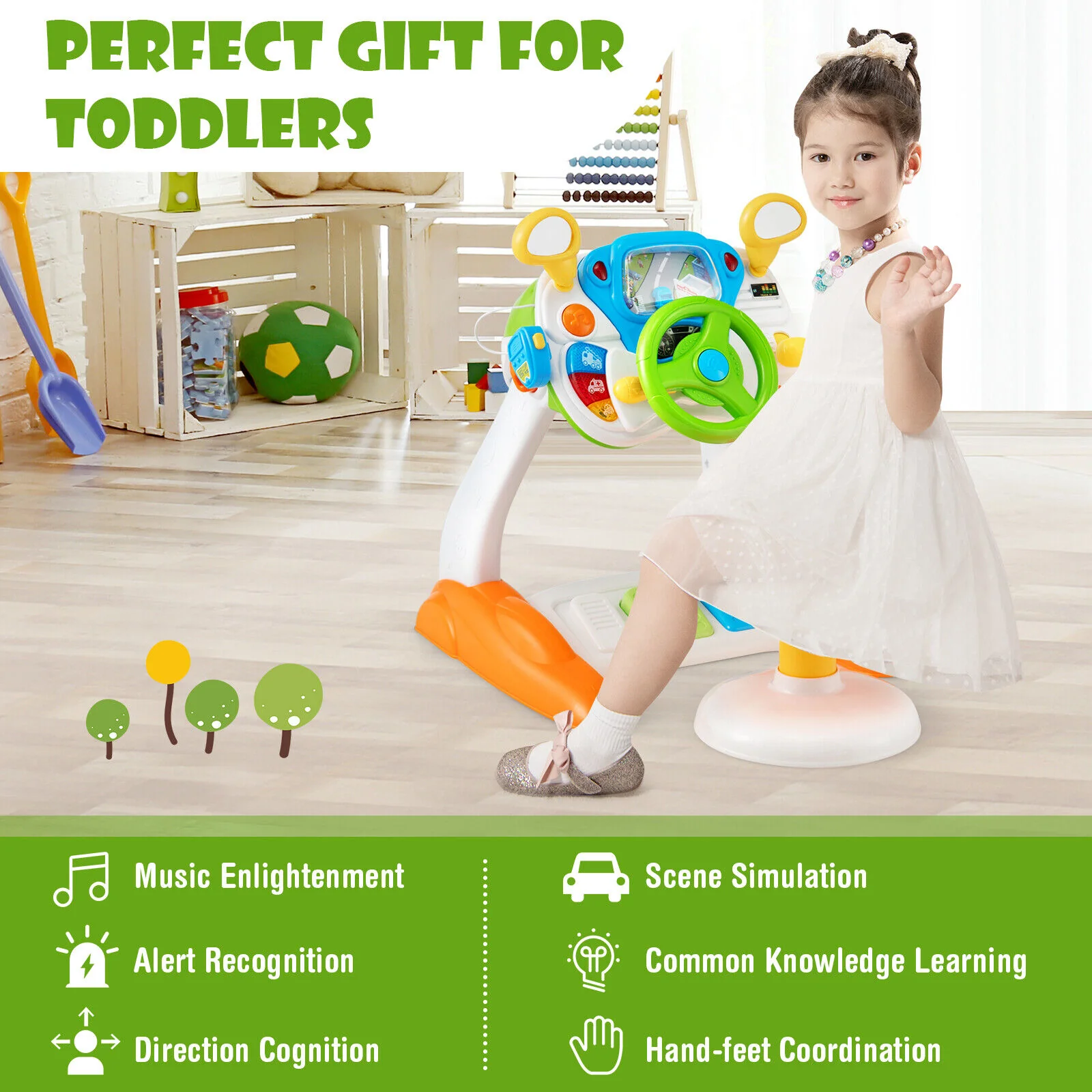 Kids Steering Wheel Toy Set With Lights, Sounds, Multicolor - Image 5