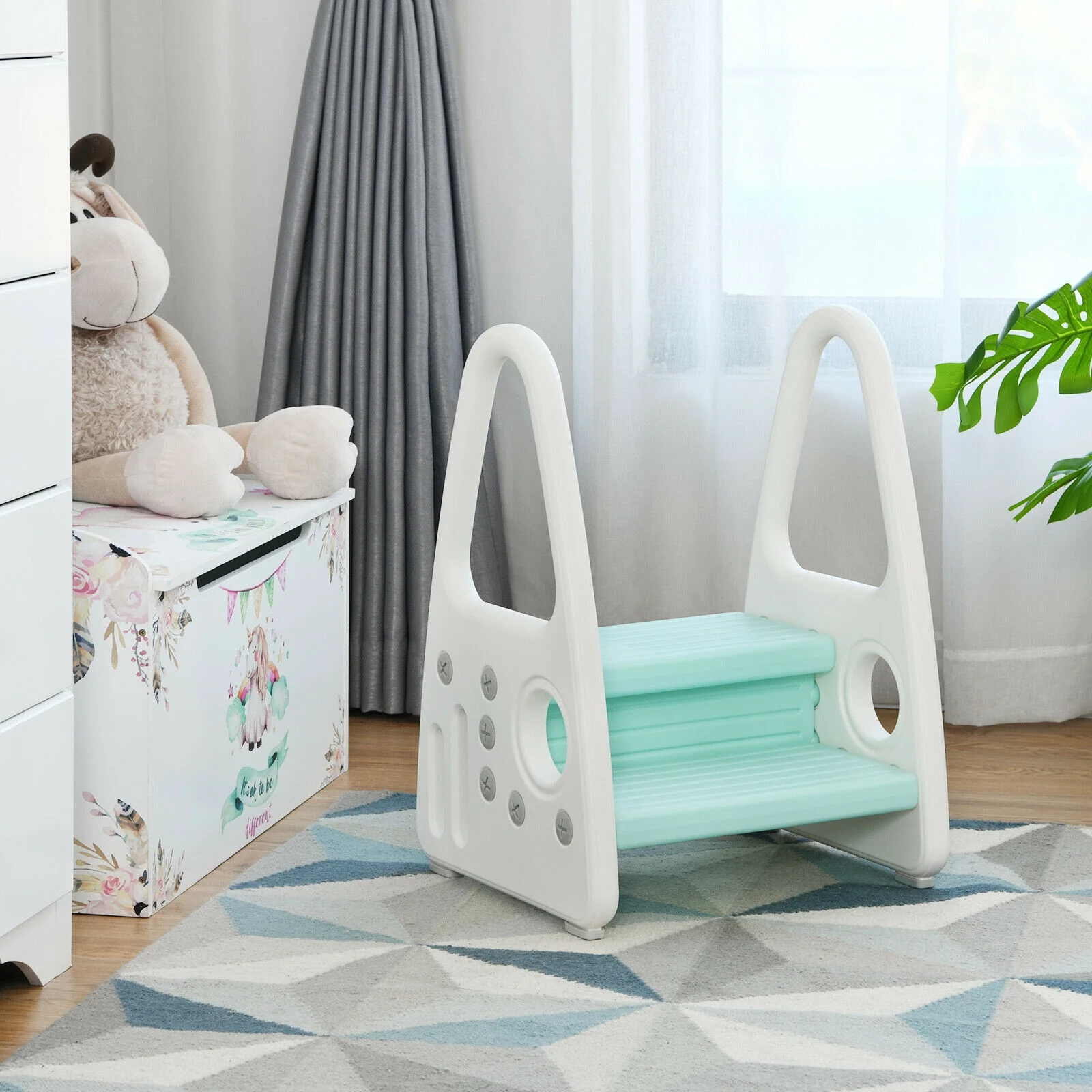 Kids Step Stool With Armrest, Blue - Image 2
