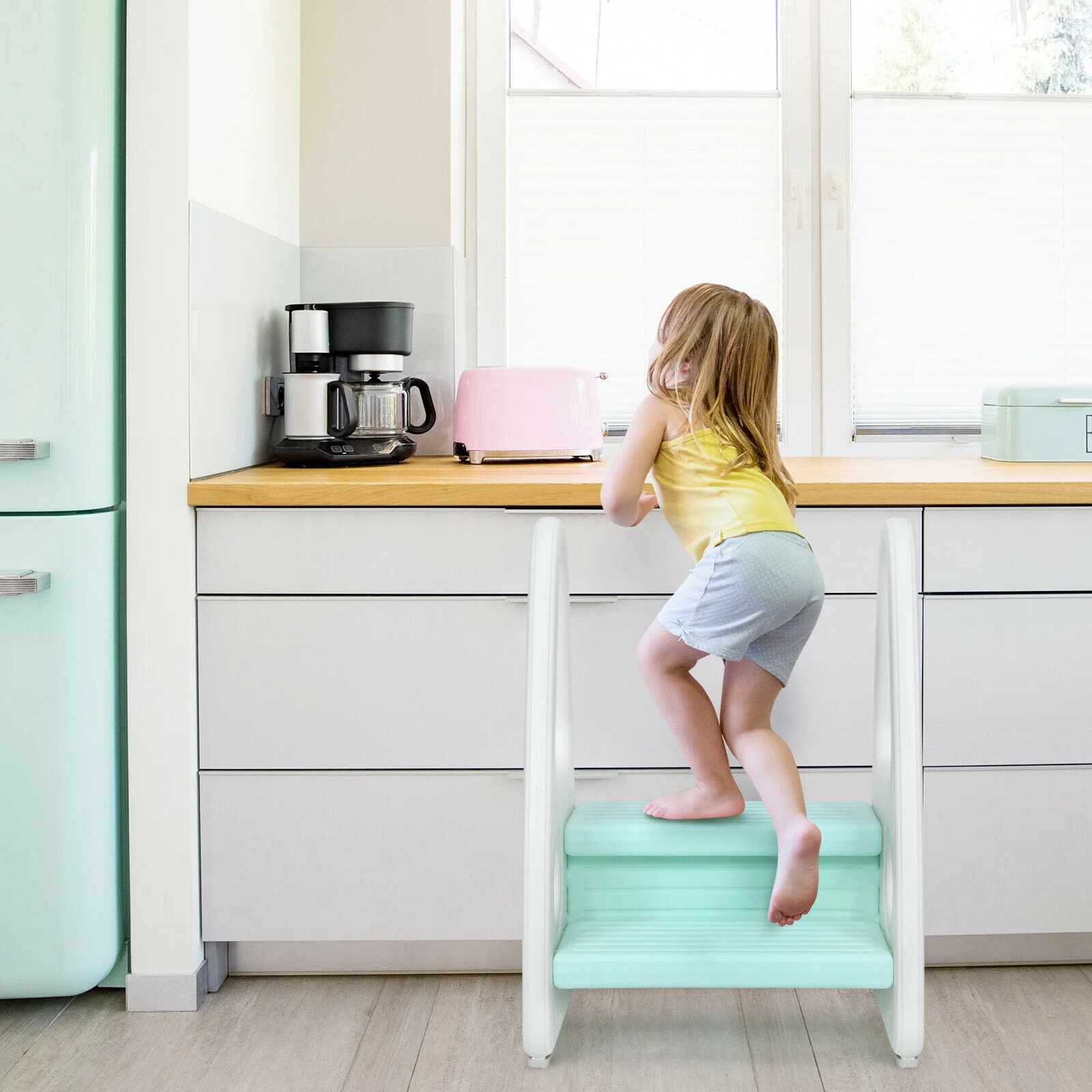 Kids Step Stool With Armrest, Blue - Image 3