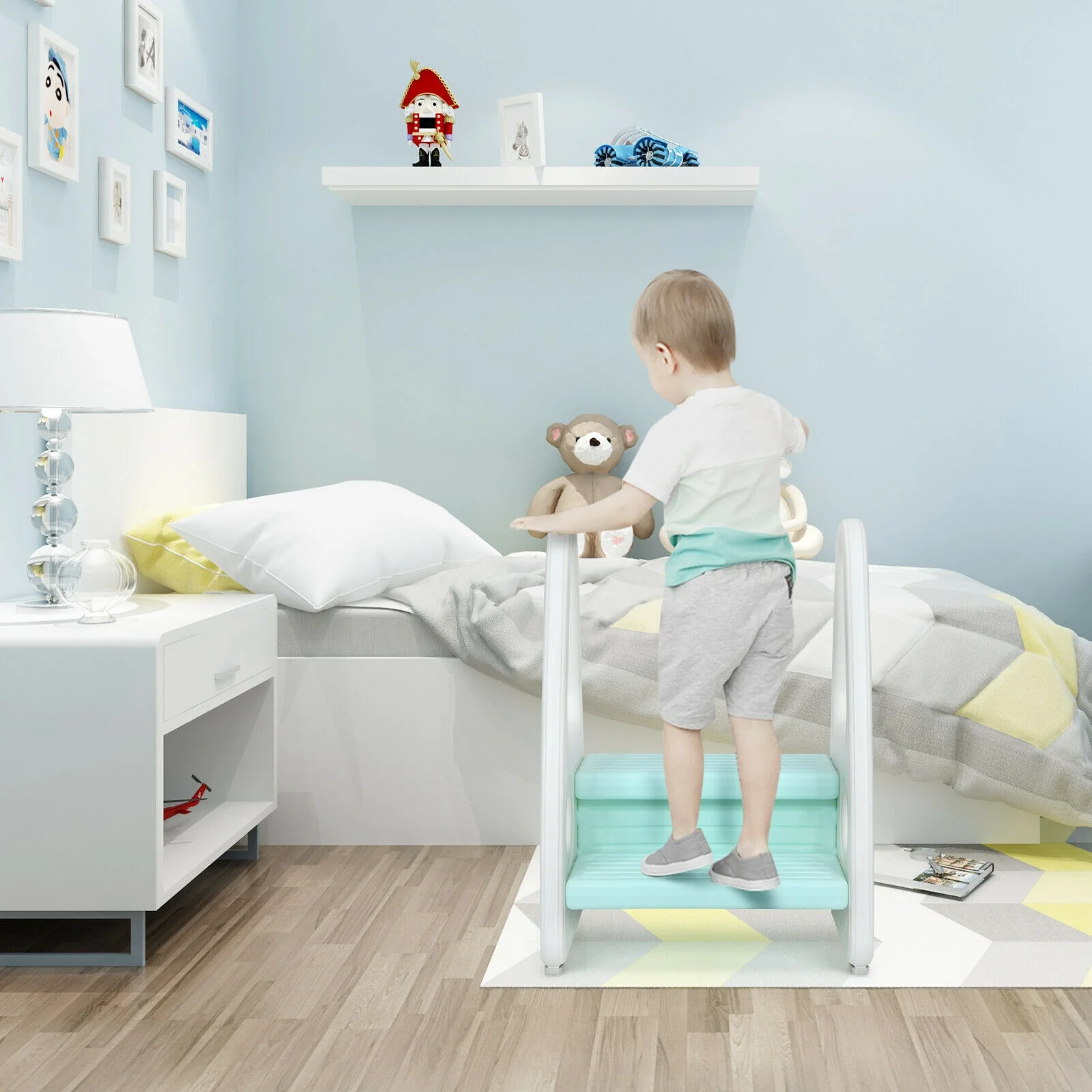 Kids Step Stool With Armrest, Blue - Image 7