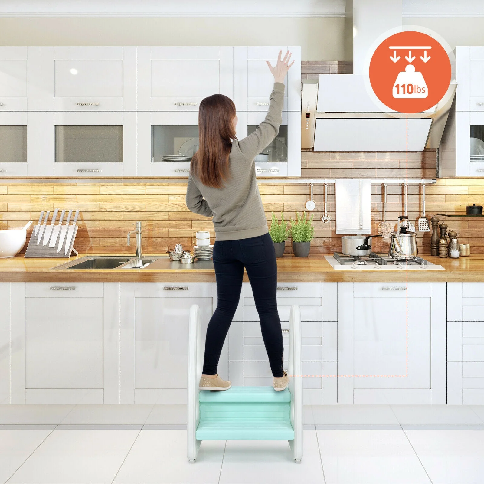 Kids Step Stool With Armrest, Blue - Image 9