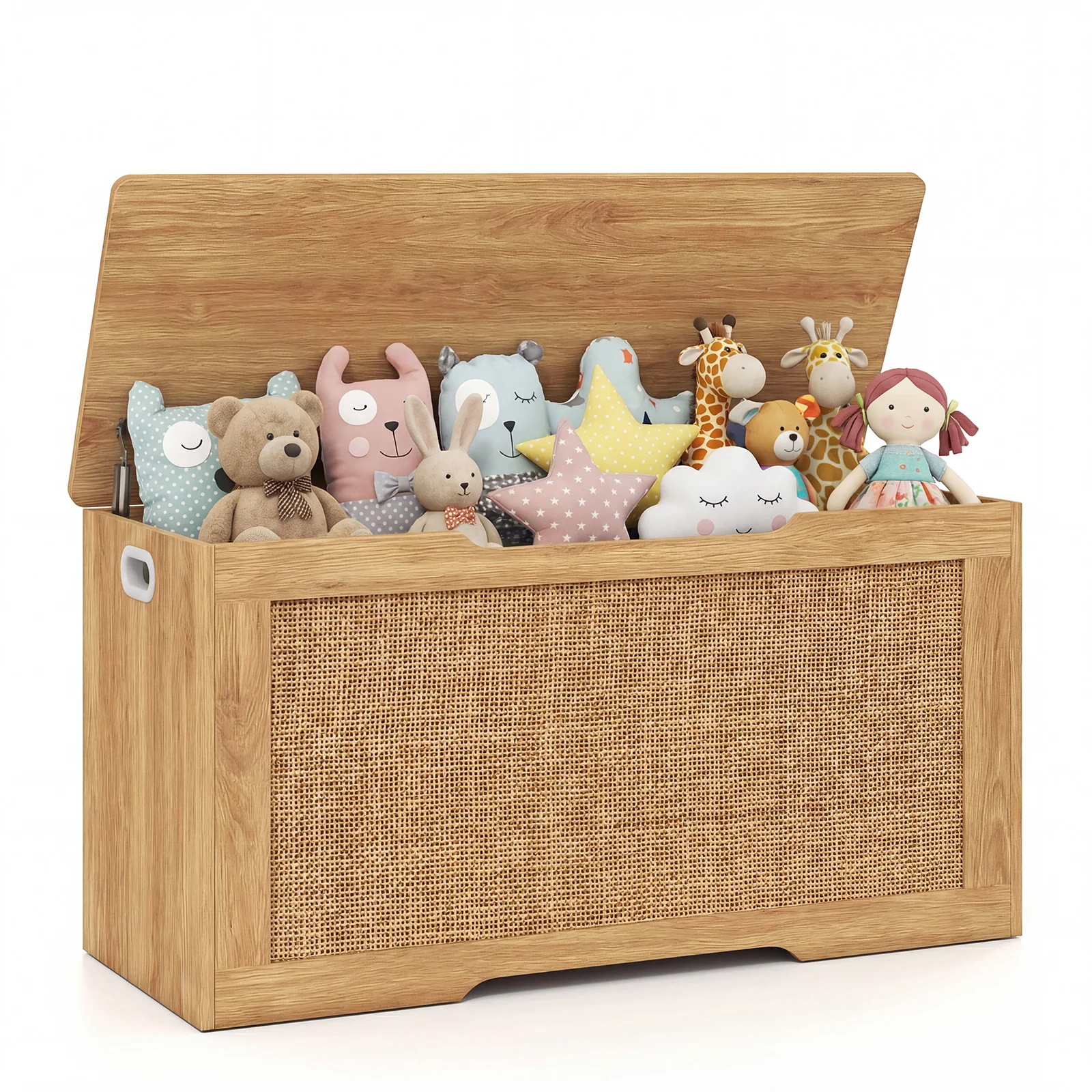 Kids Storage Bench, 40 Inch Toy Box, Flip Top, Handles, Natural