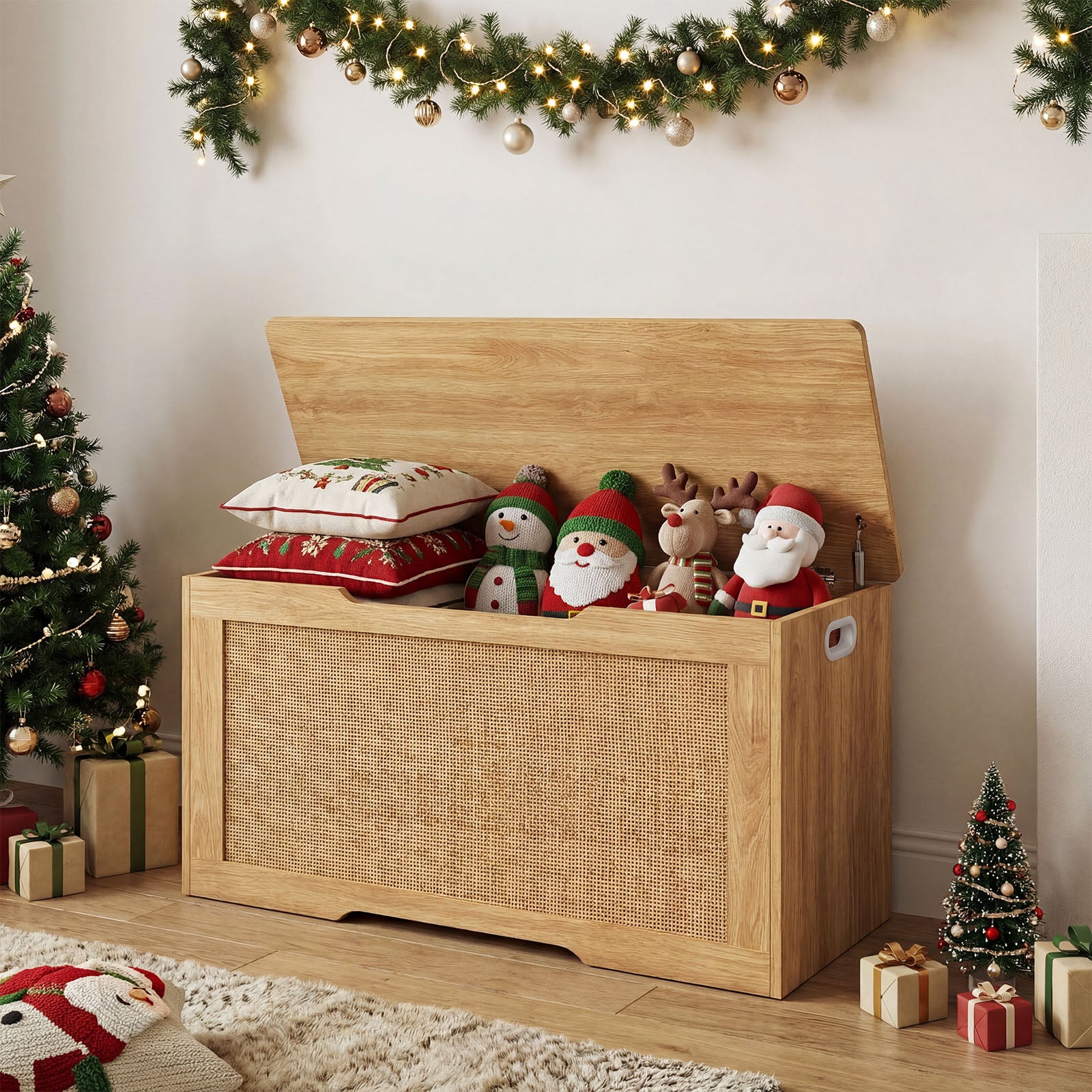Kids Storage Bench, 40 Inch Toy Box, Flip Top, Handles, Natural - Image 5