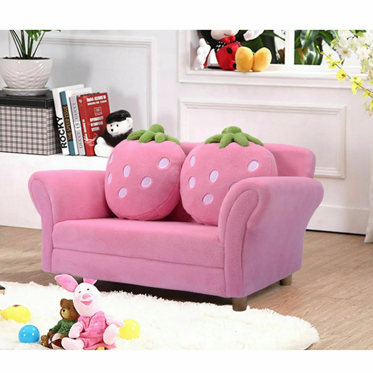 Kids Strawberry Armrest Chair Sofa, Pink - Image 2