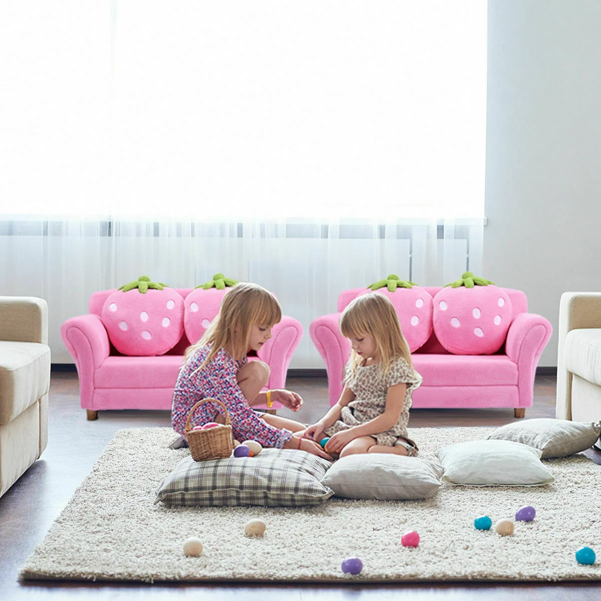 Kids Strawberry Armrest Chair Sofa, Pink - Image 3