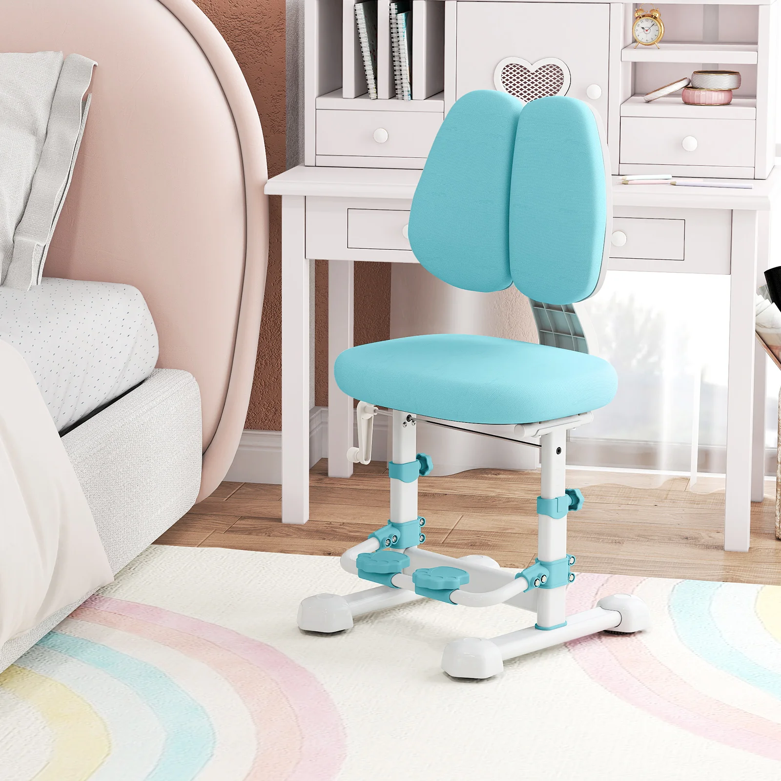 Kids Study Chair, Adjustable Double Backrest, Footrest, Blue - Image 3