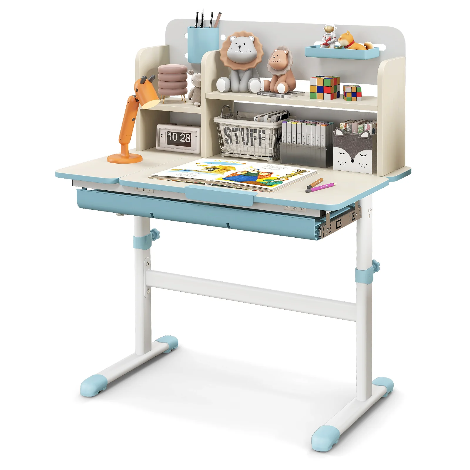 Kids Study Desk, Height Adjustable, Tilt Desktop, Blue - Image 5