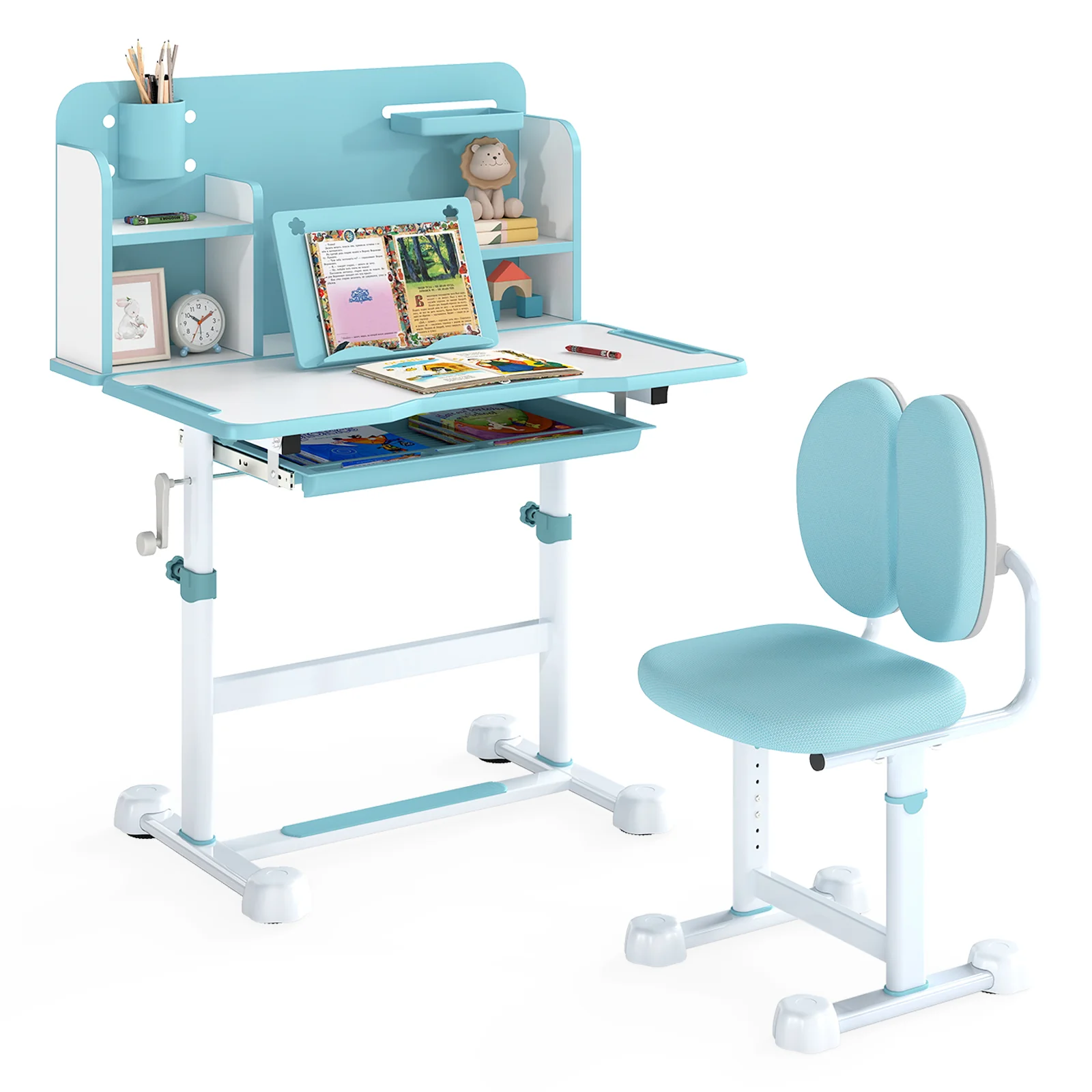 Kid's Study Desk, Tilt Desktop, Pen Holder, Blue - Image 5