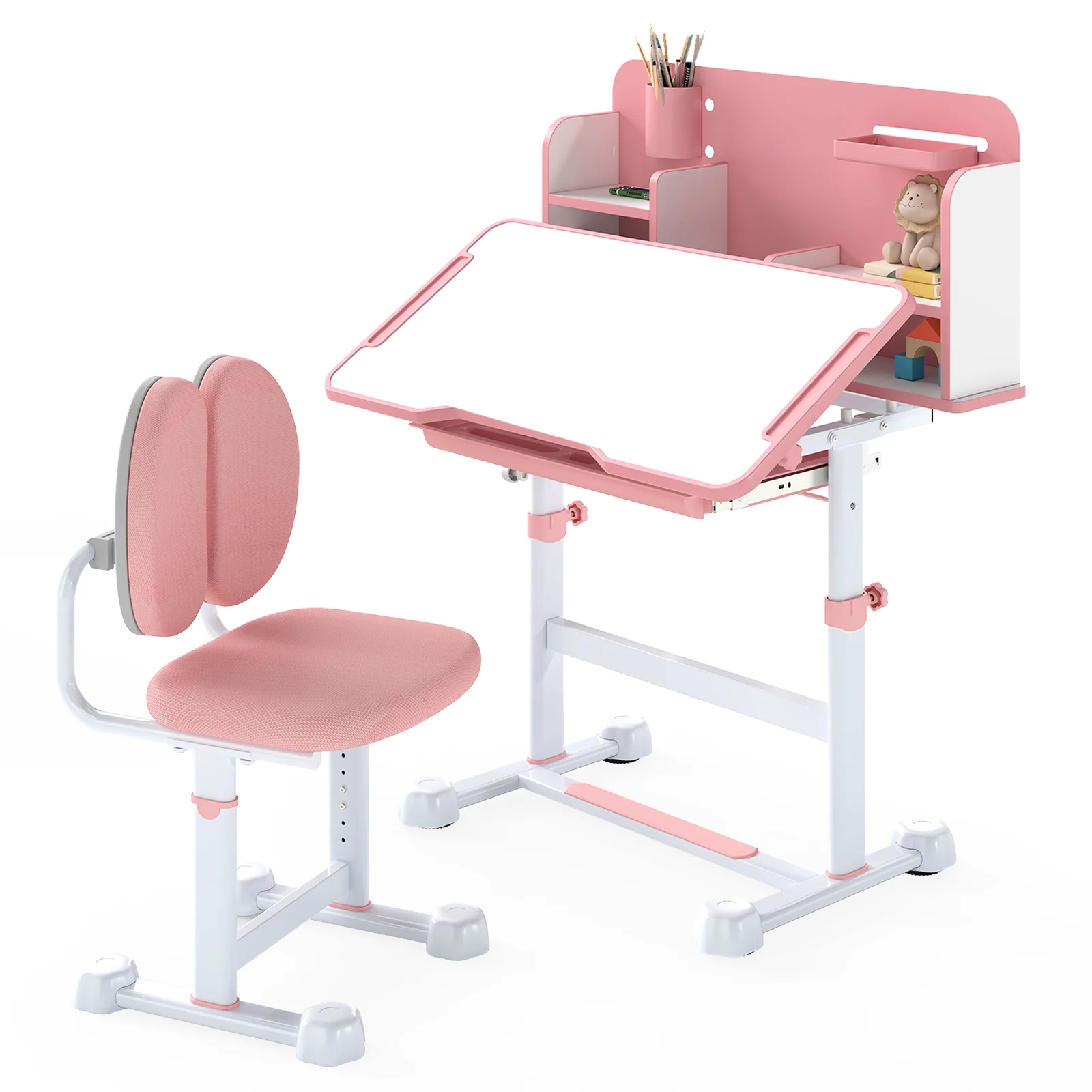 Kids Study Desk, Tilt Desktop, Pen Holder, Pink - Image 5