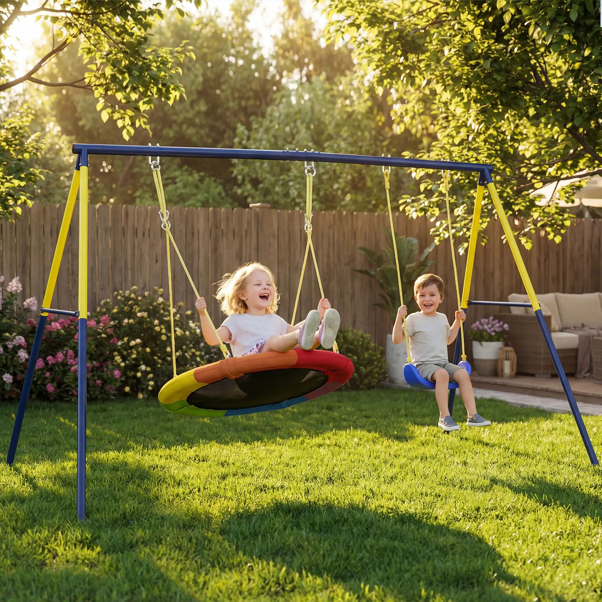 Kids Swing Set, Heavy Duty Metal, 2 Seat, Supports 150 kg, Indoor Outdoor, Blue - Image 2