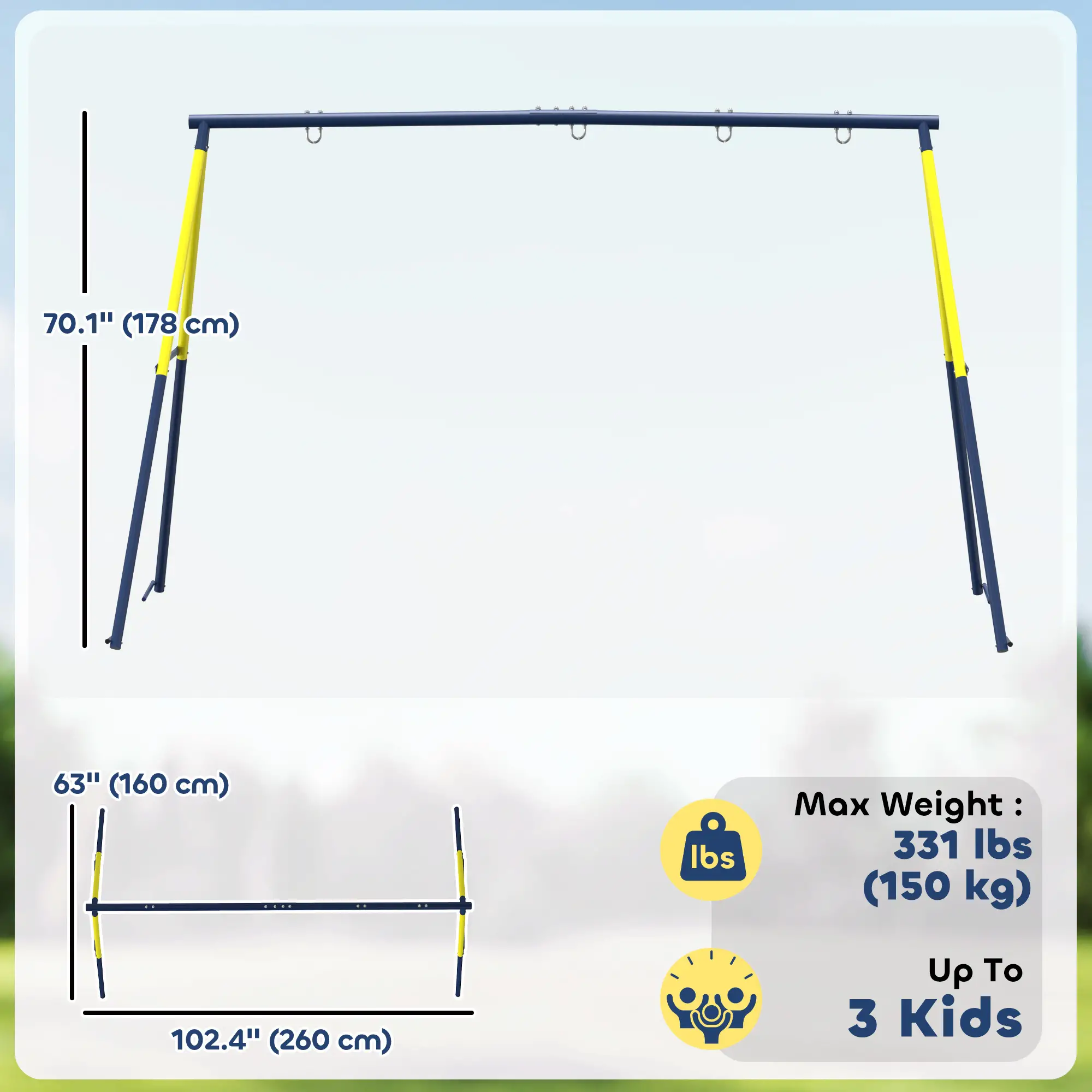 Kids Swing Set, Heavy Duty Metal, 2 Seat, Supports 150 kg, Indoor Outdoor, Blue - Image 3
