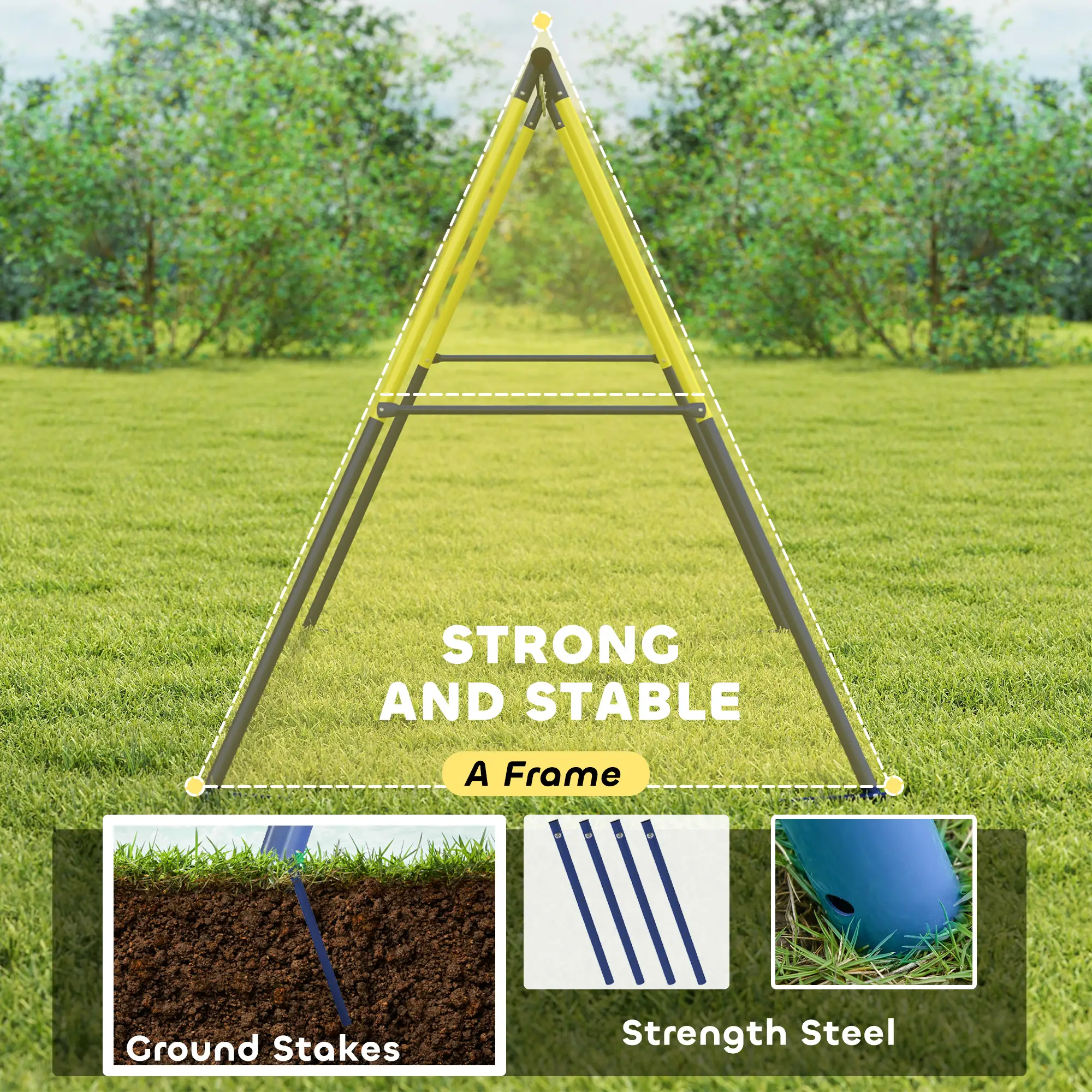 Kids Swing Set, Heavy Duty Metal, 2 Seat, Supports 150 kg, Indoor Outdoor, Blue - Image 4