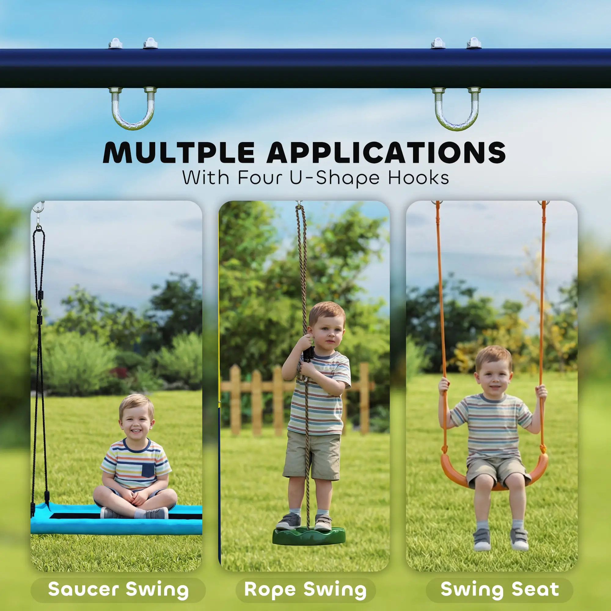 Kids Swing Set, Heavy Duty Metal, 2 Seat, Supports 150 kg, Indoor Outdoor, Blue - Image 5