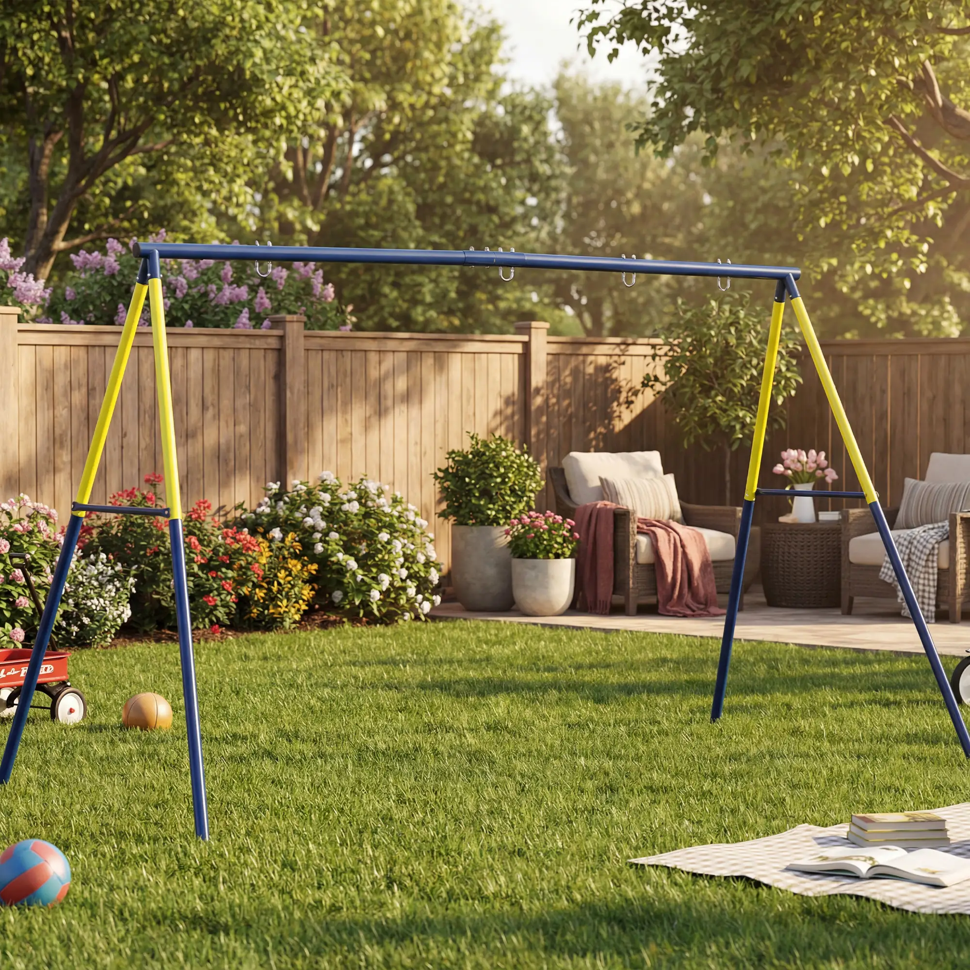 Kids Swing Set, Heavy Duty Metal, 2 Seat, Supports 150 kg, Indoor Outdoor, Blue - Image 8