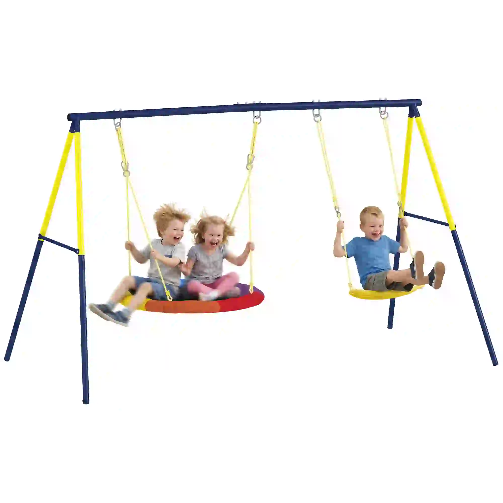 Kids Swing Set With Double Swings, Adjustable Ropes, Metal Frame - Image 11