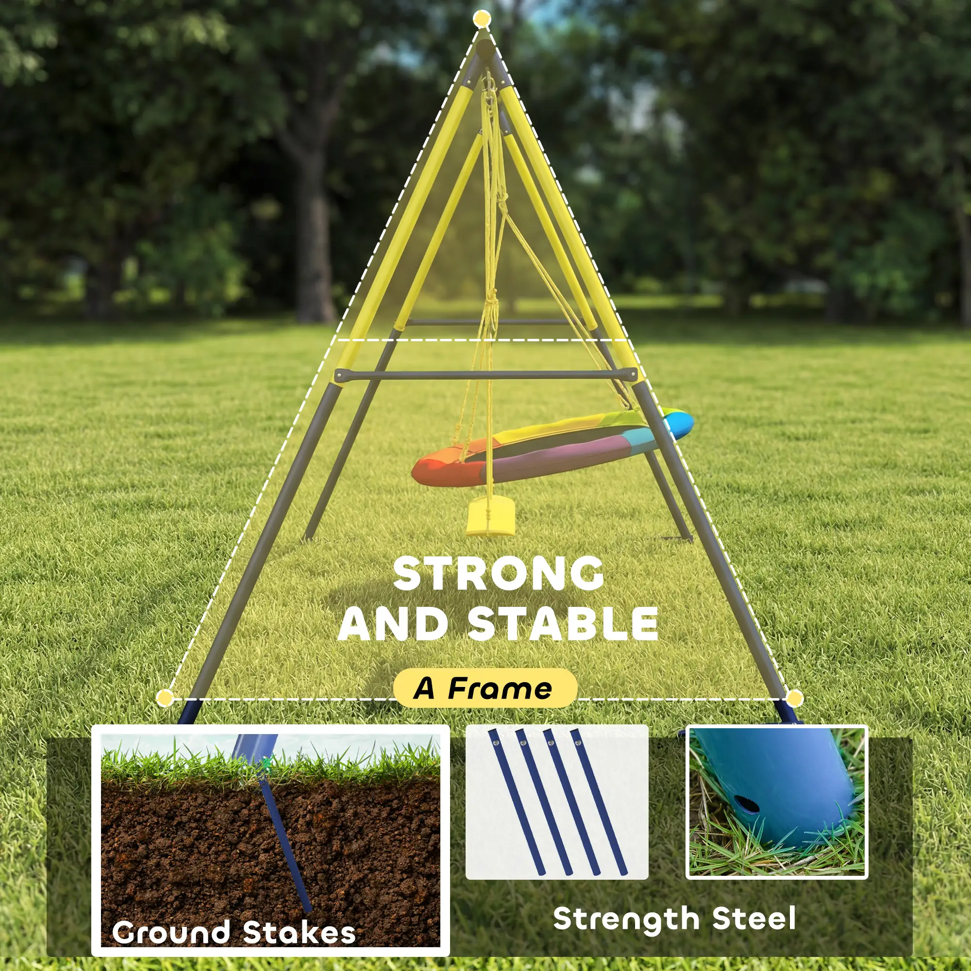 Kids Swing Set With Double Swings, Adjustable Ropes, Metal Frame - Image 5