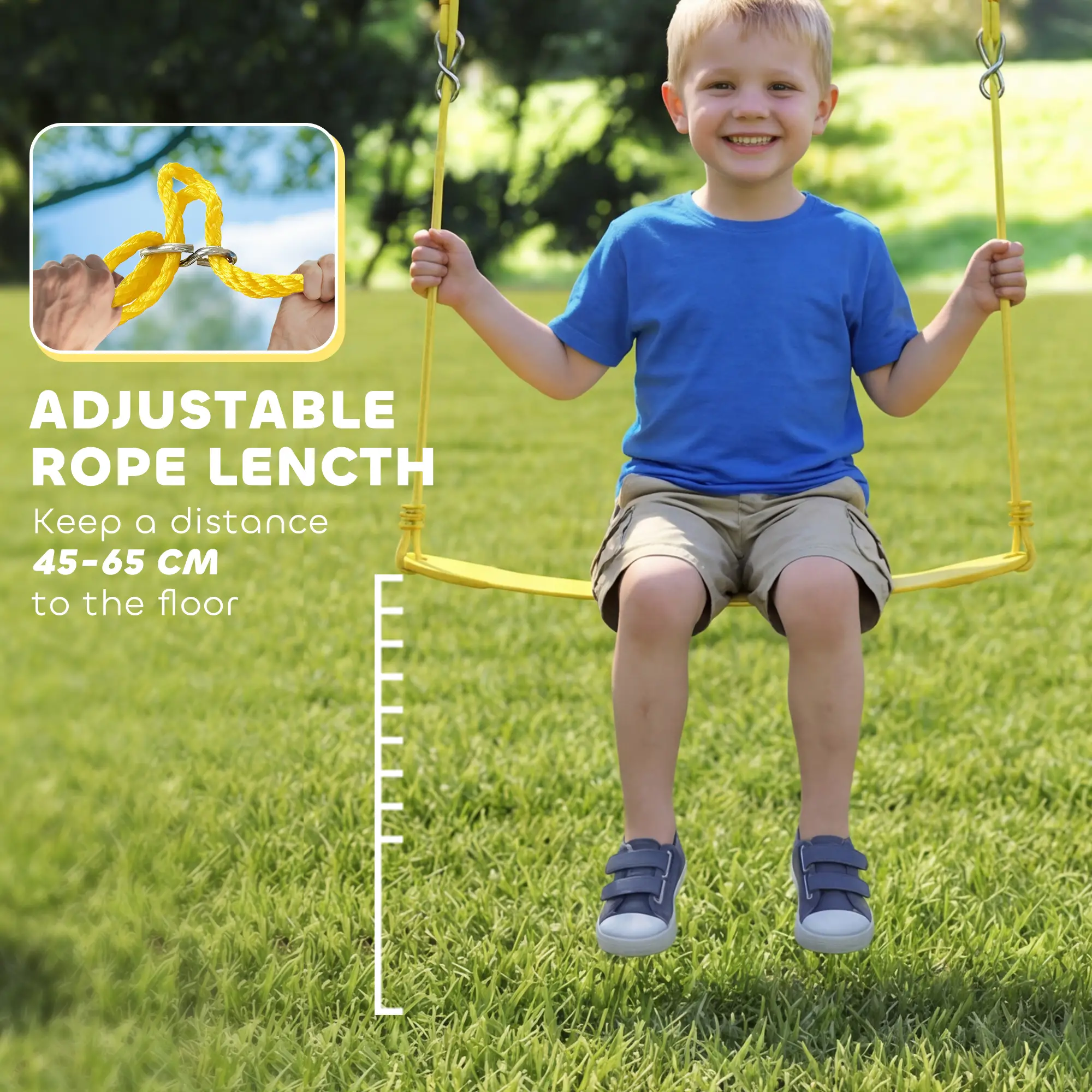 Kids Swing Set With Double Swings, Adjustable Ropes, Metal Frame - Image 6
