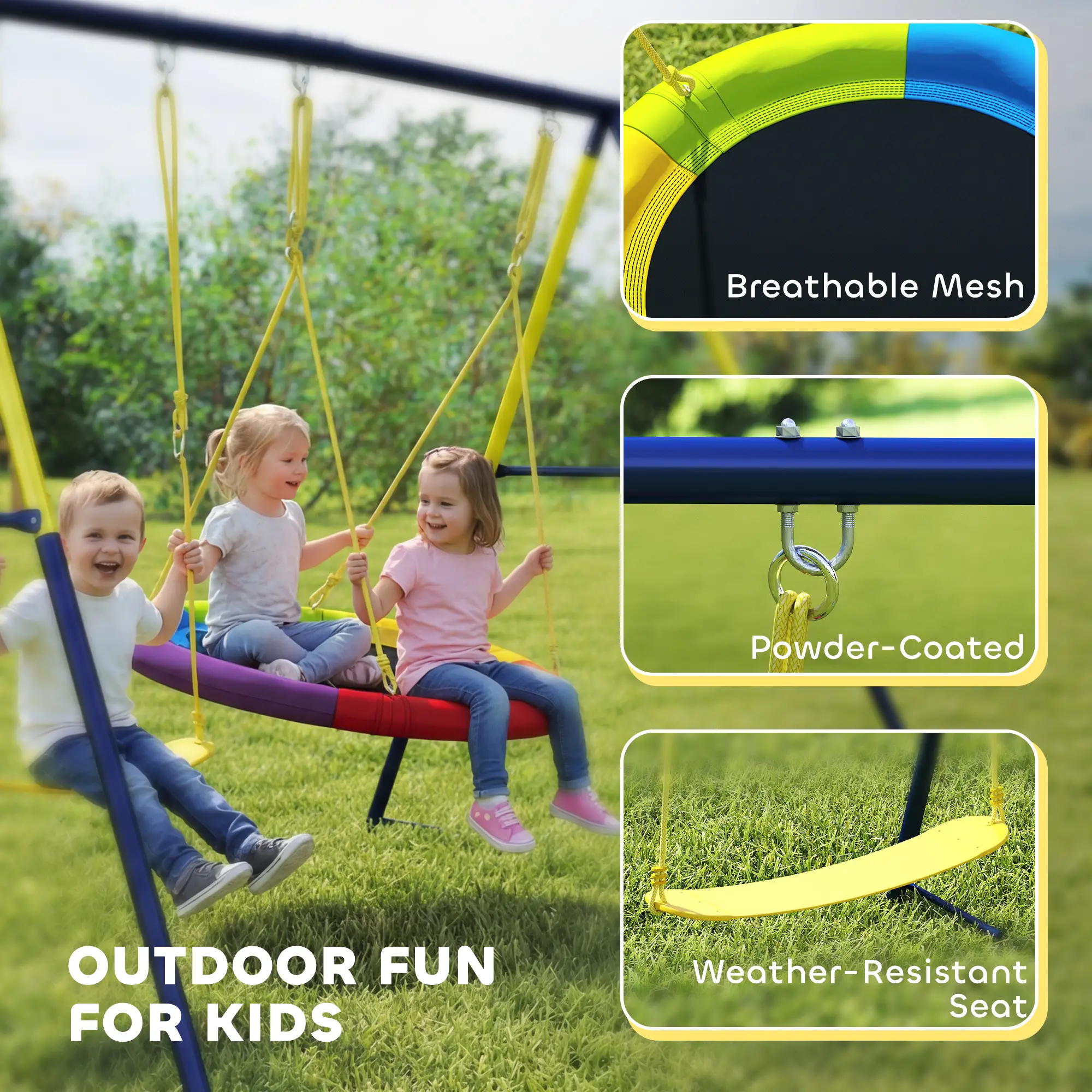 Kids Swing Set With Double Swings, Adjustable Ropes, Metal Frame - Image 7