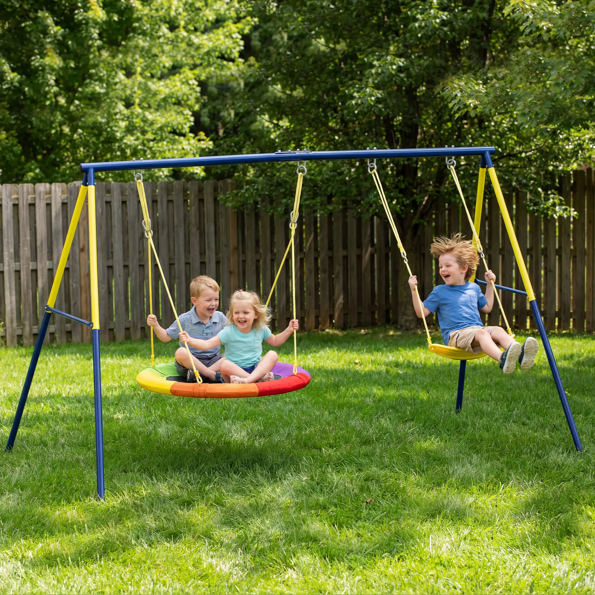 Kids Swing Set With Double Swings, Adjustable Ropes, Metal Frame - Image 8