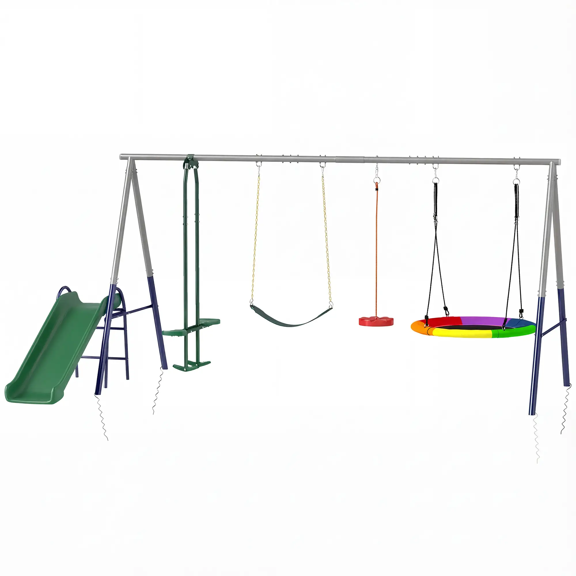 Kids Swing Set With Slide, Swings, Glider, 770lbs Capacity, Ages 3-8, Multicolour