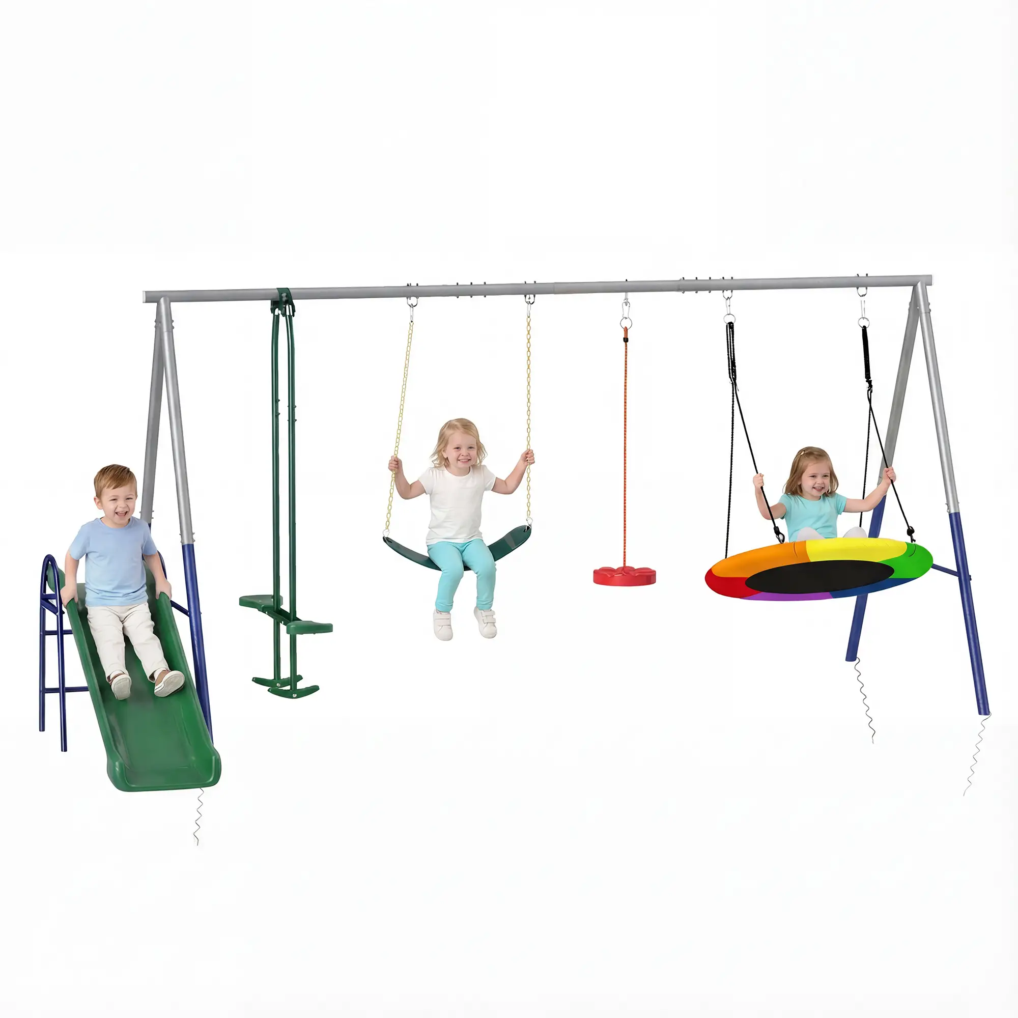 Kids Swing Set With Slide, Swings, Glider, 770lbs Capacity, Ages 3-8, Multicolour - Image 11