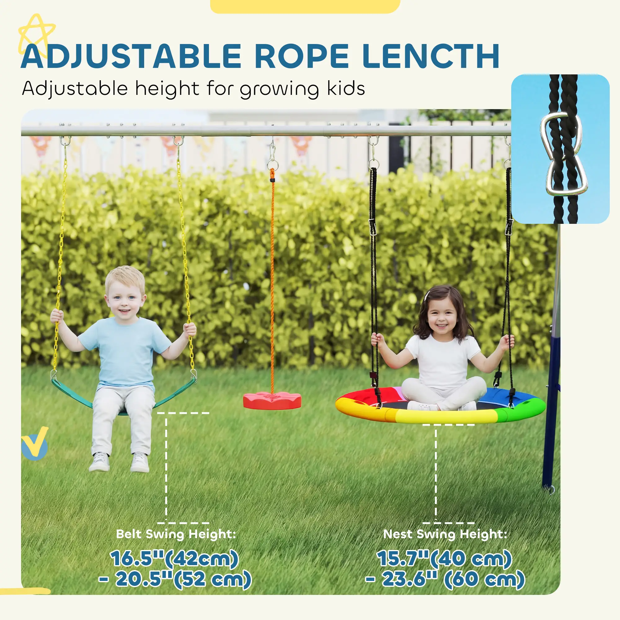 Kids Swing Set With Slide, Swings, Glider, 770lbs Capacity, Ages 3-8, Multicolour - Image 6