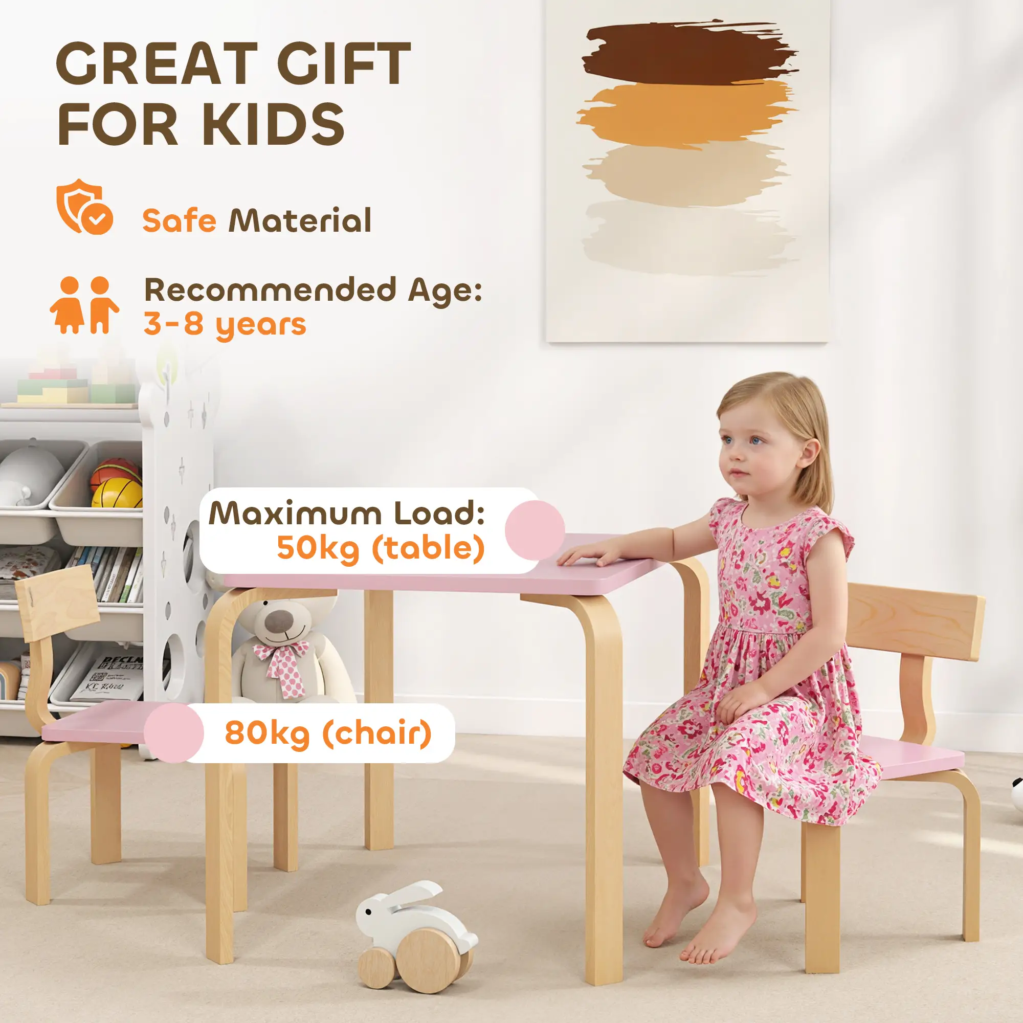 Kids Table and 2 Chair Set, Multi-Activity Furniture, Pink - Image 6