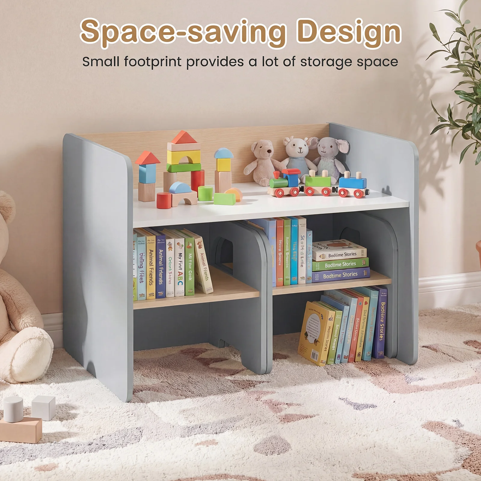 Kids Table And Chair Set, 3 Pieces, Space-Saving Toddler Table, Gray - Image 9