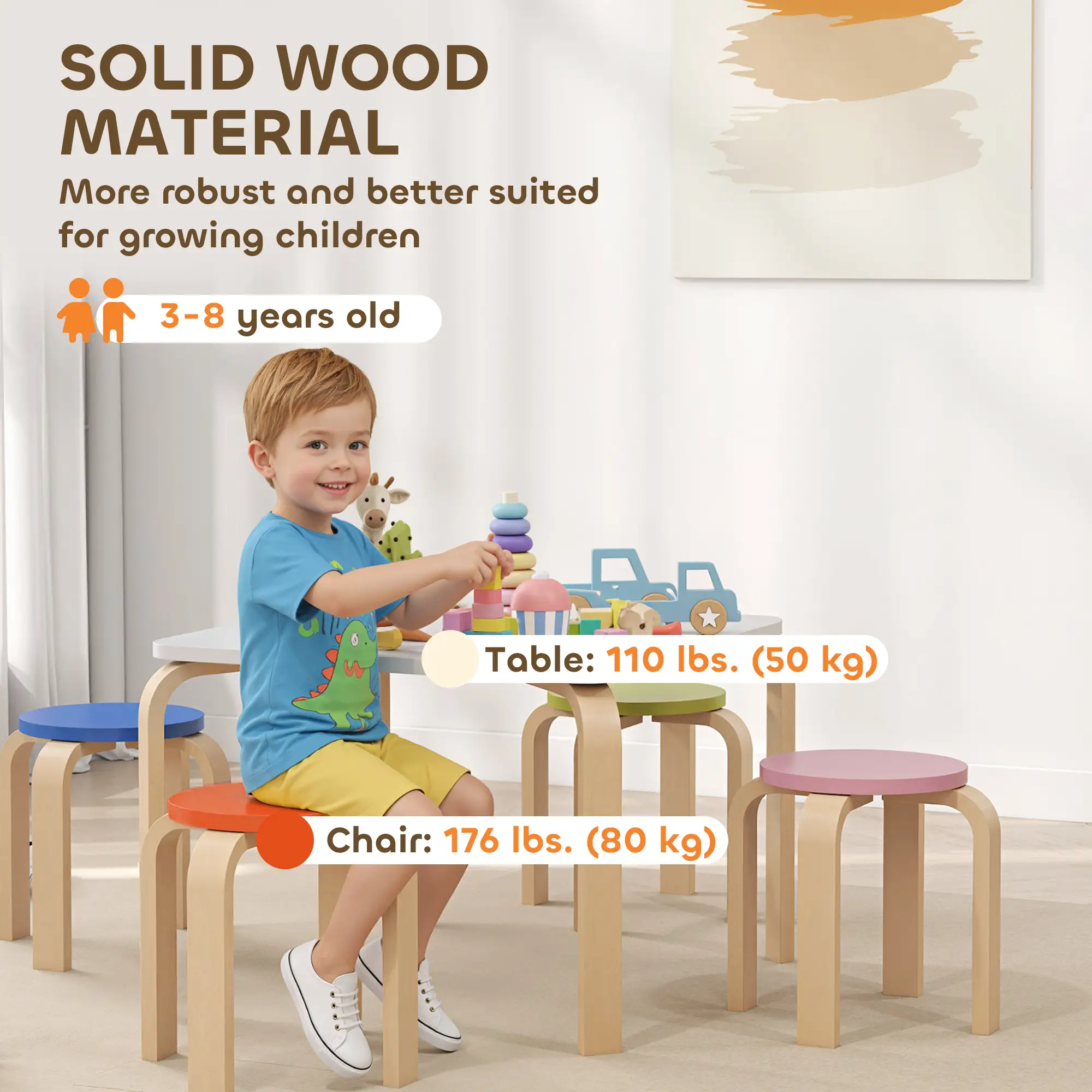 Kids Table and Chair Set, 5-Piece Children Furniture - Image 5
