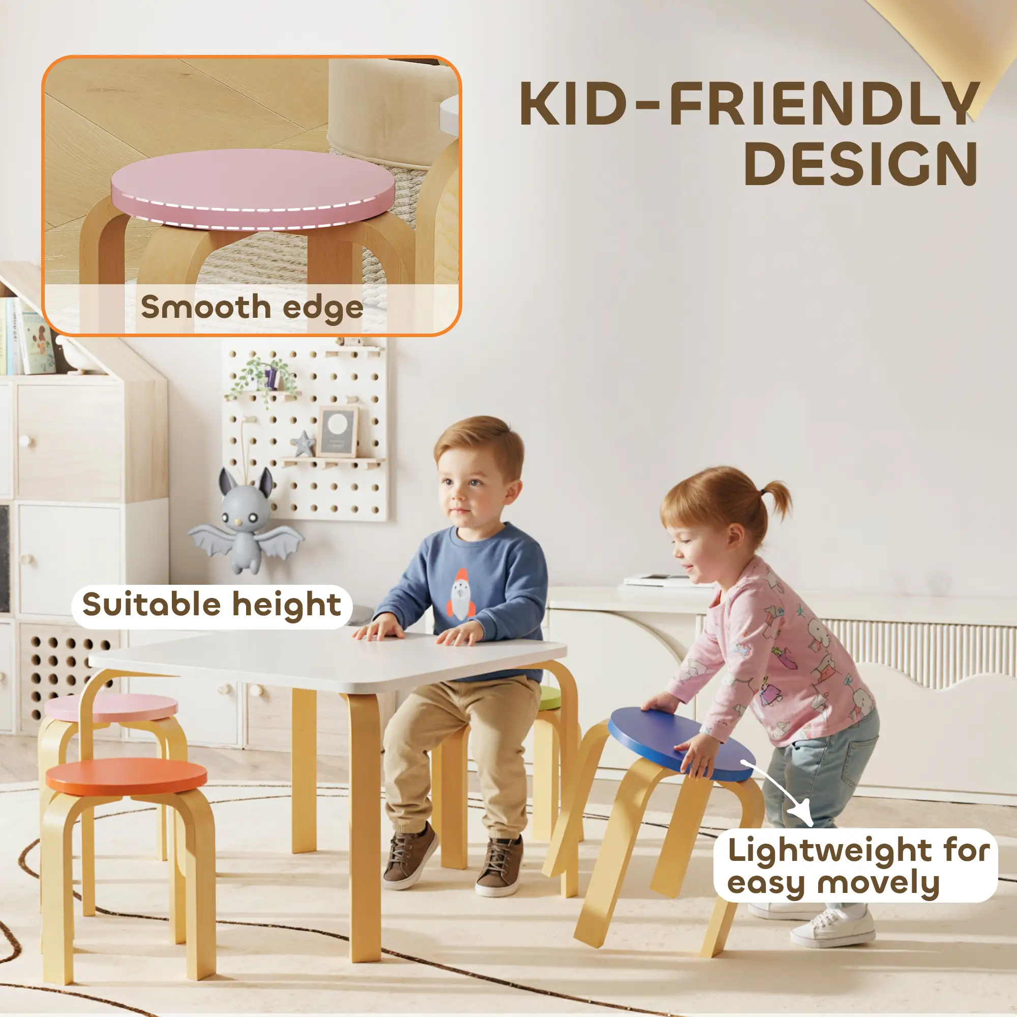 Kids Table and Chair Set, 5-Piece Children Furniture - Image 6