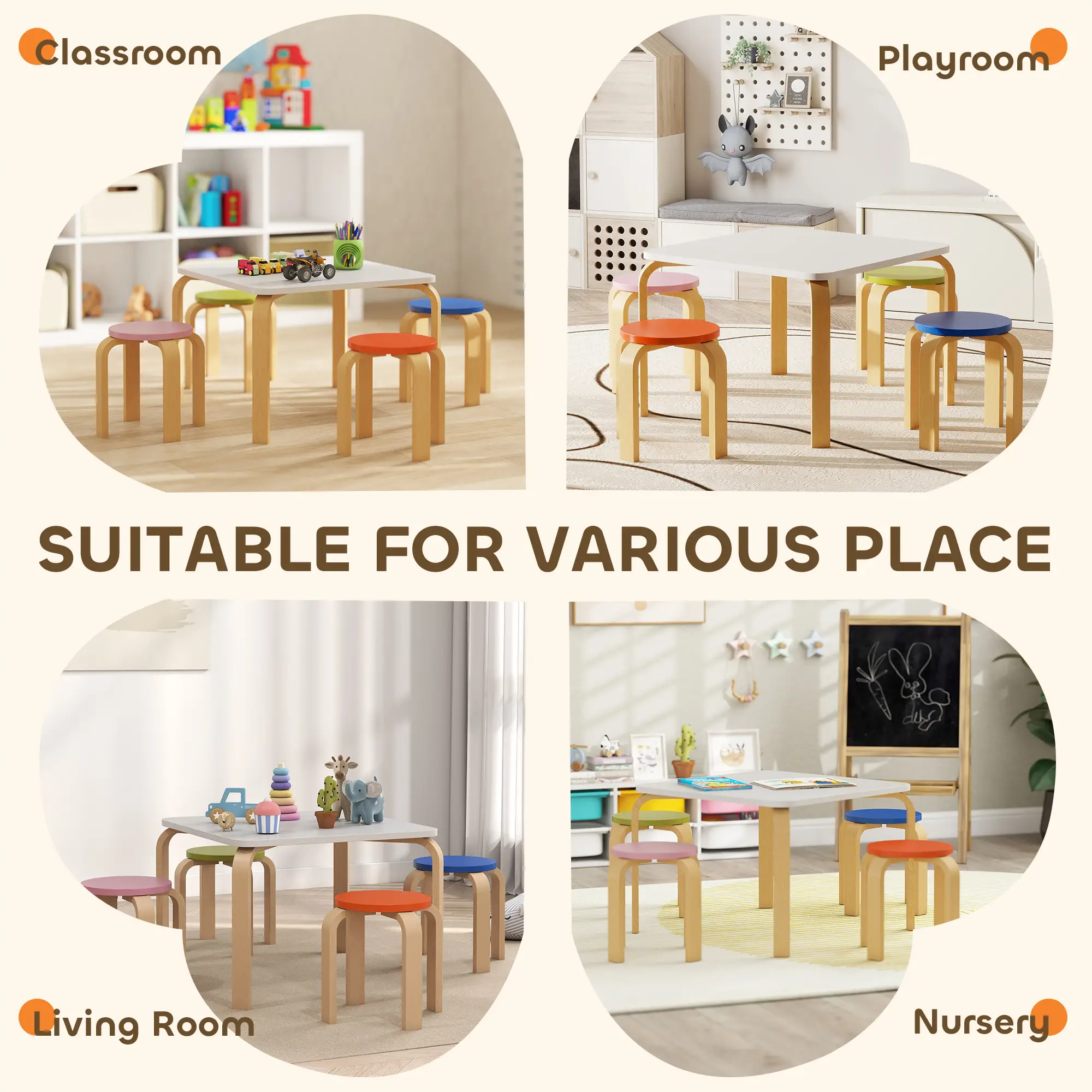 Kids Table and Chair Set, 5-Piece Children Furniture - Image 7