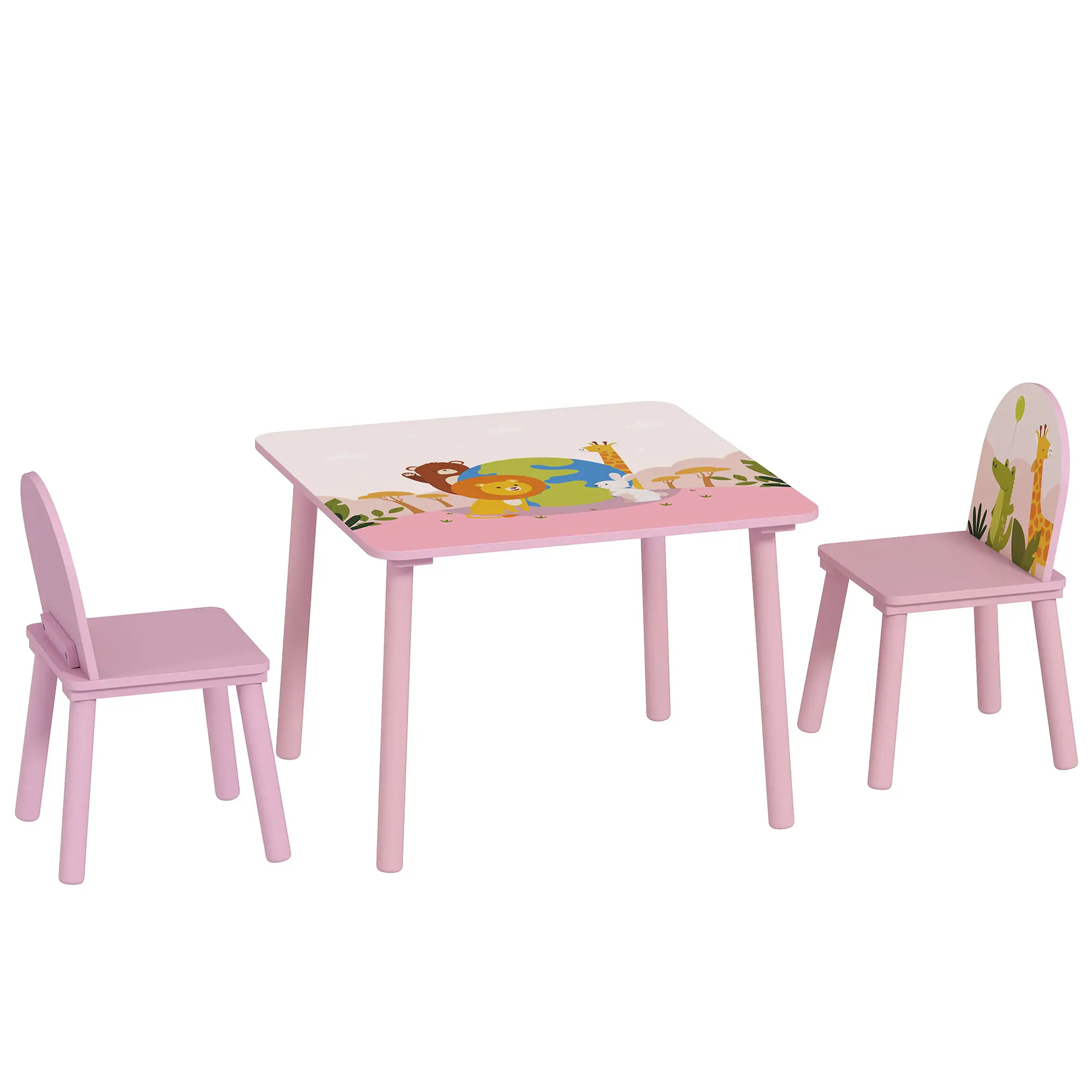 Kids Table and Chair Set, Toddler Table and 2 Chairs, Pink