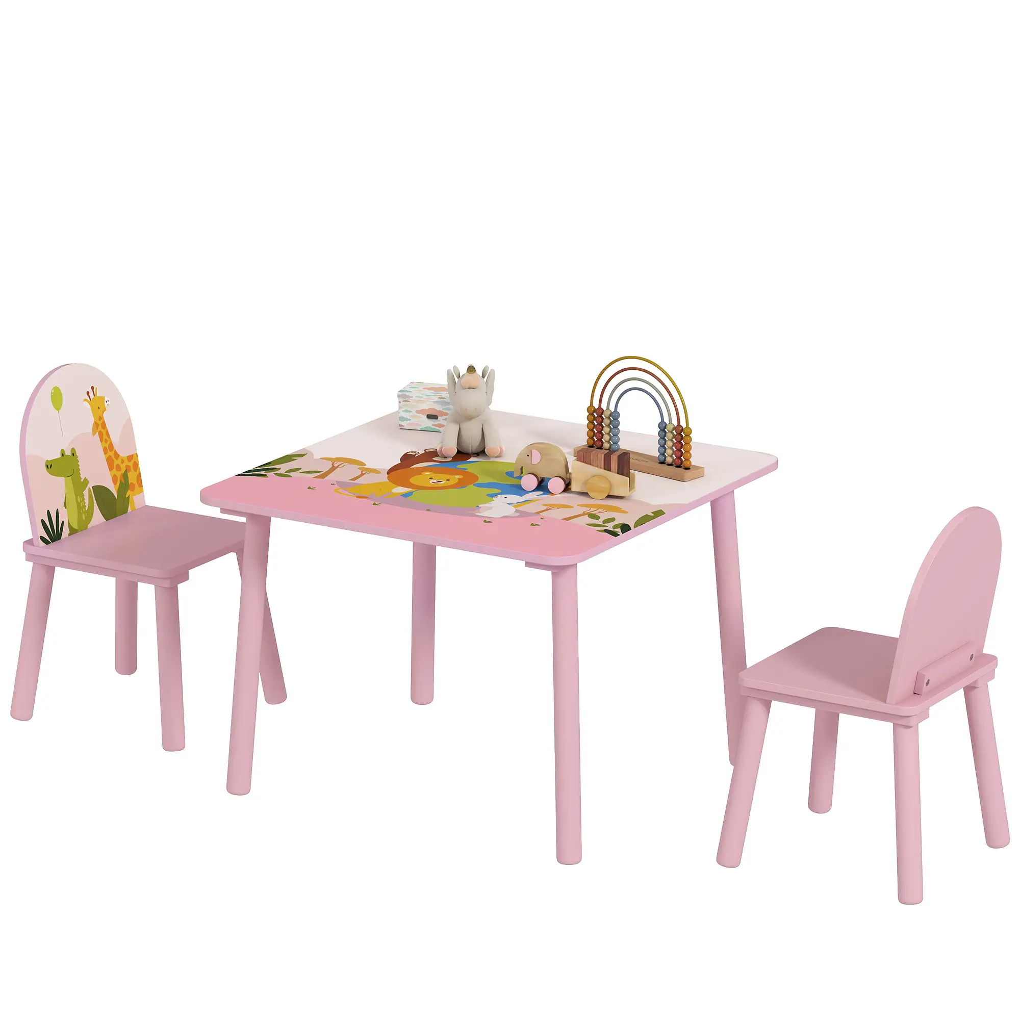 Kids Table and Chair Set, Toddler Table and 2 Chairs, Pink - Image 11
