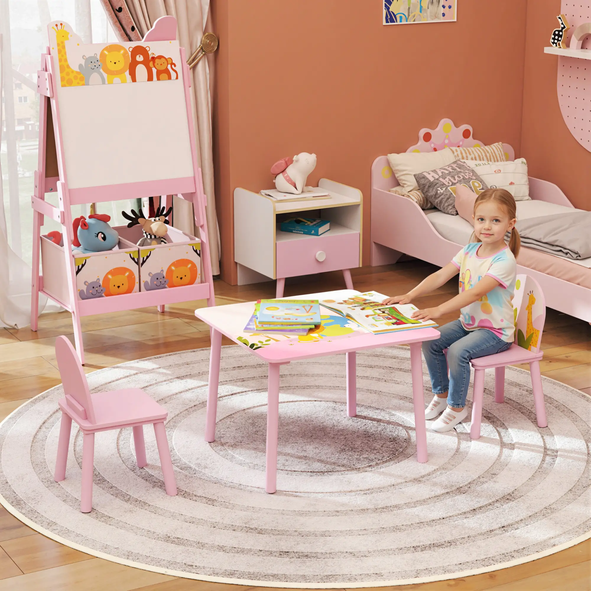Kids Table and Chair Set, Toddler Table and 2 Chairs, Pink - Image 2