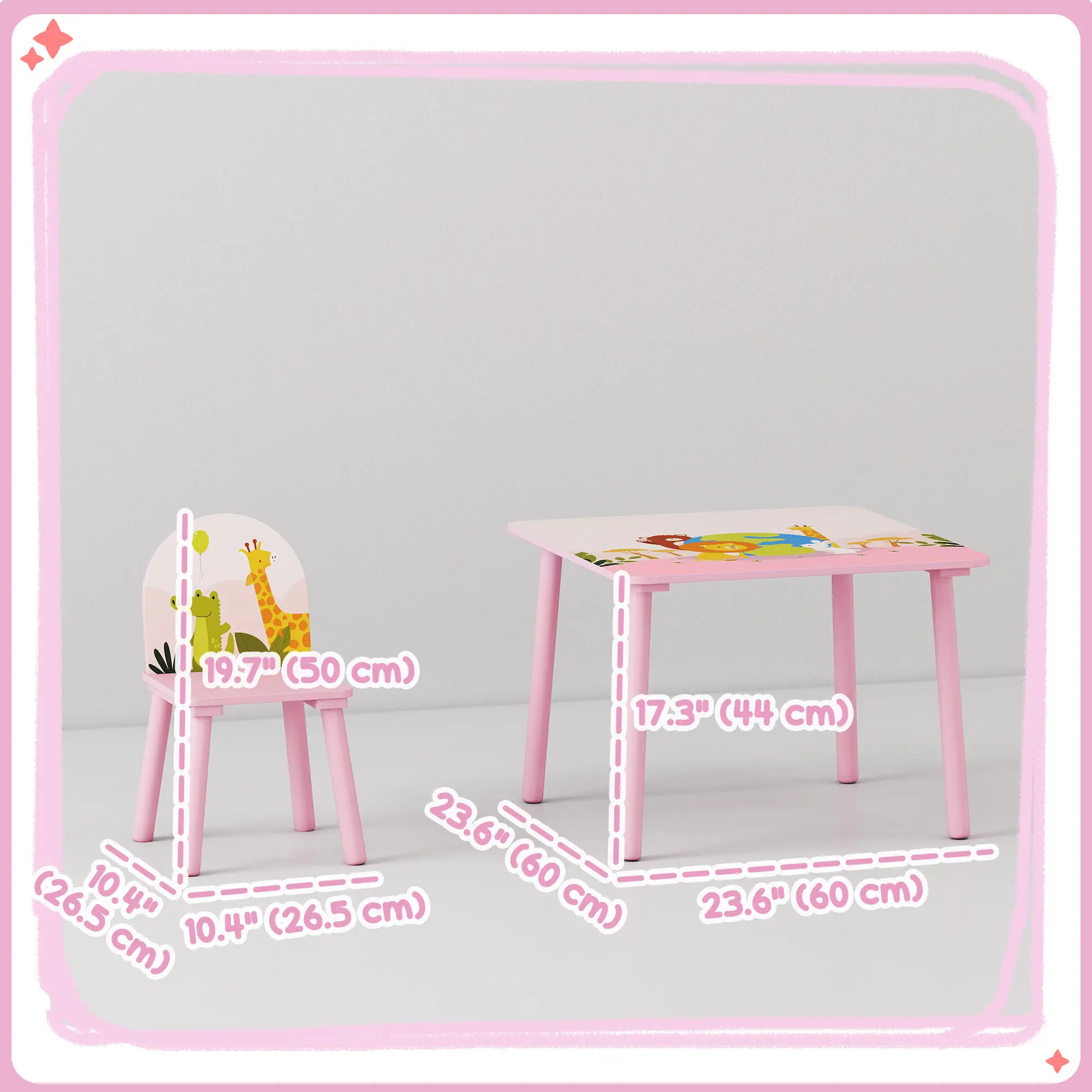 Kids Table and Chair Set, Toddler Table and 2 Chairs, Pink - Image 3