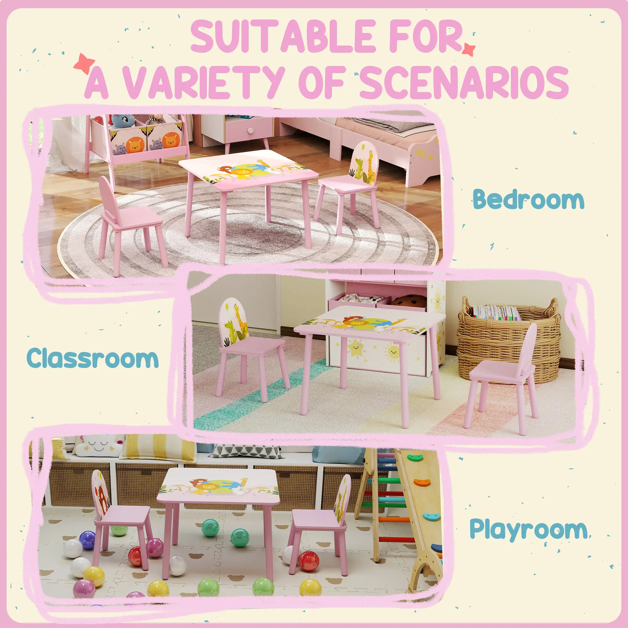 Kids Table and Chair Set, Toddler Table and 2 Chairs, Pink - Image 6