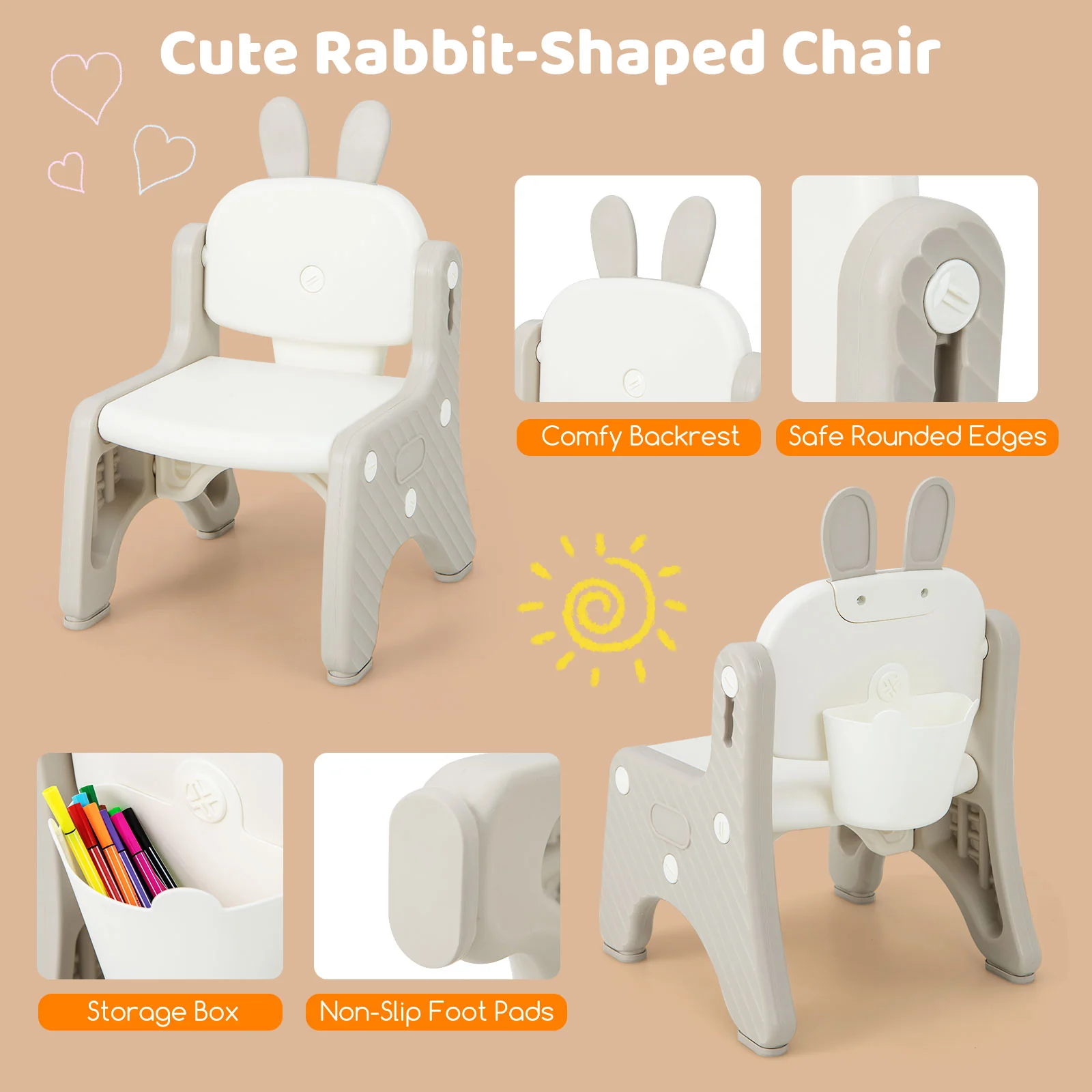Kids Table And Chair Set With Flip-Top Bookshelf, Gray - Image 10
