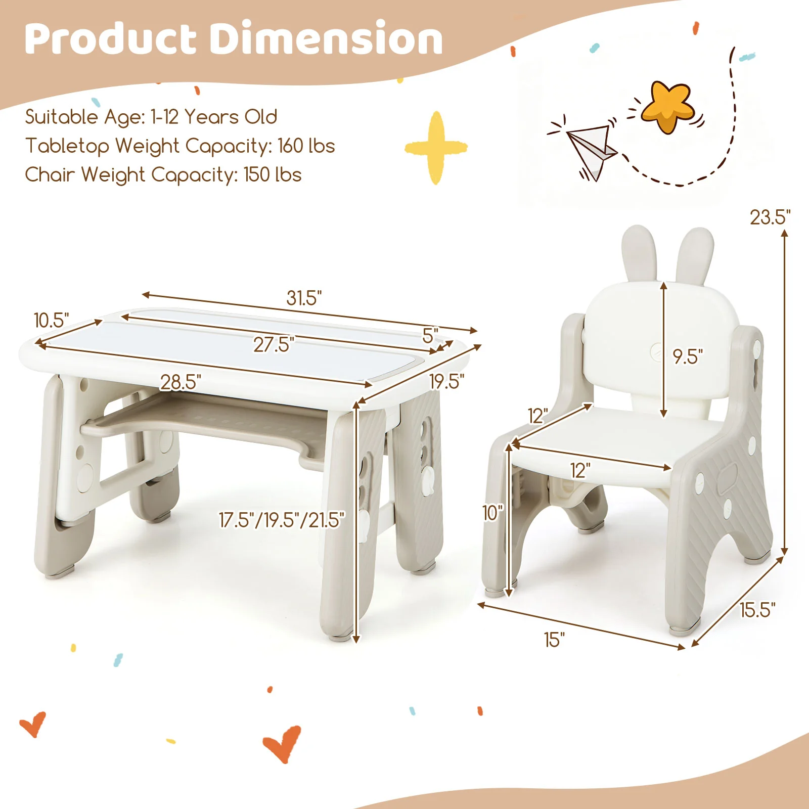 Kids Table And Chair Set With Flip-Top Bookshelf, Gray - Image 6