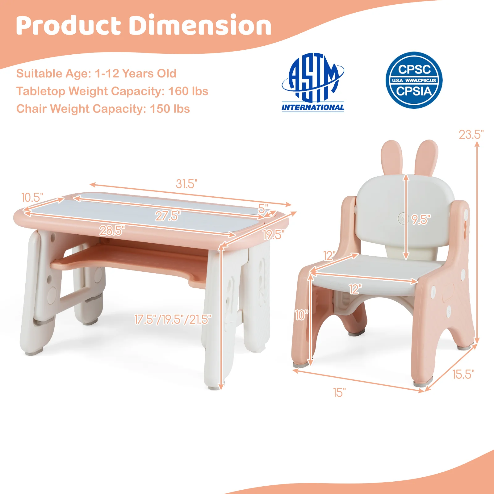 Kids Table and Chair Set with Flip-Top Bookshelf, Pink - Image 6