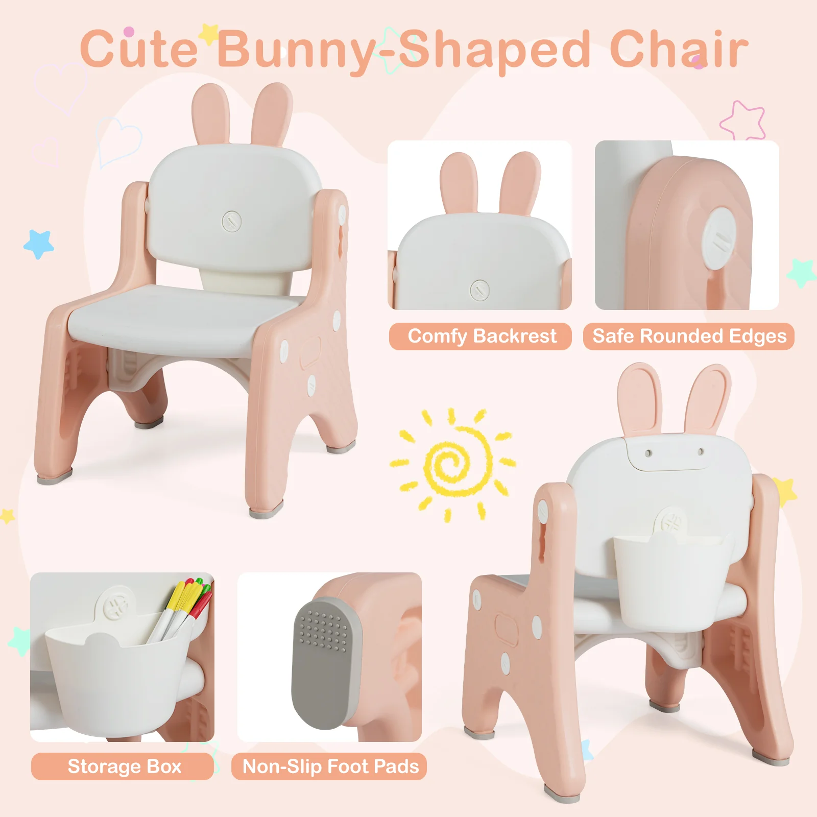 Kids Table and Chair Set with Flip-Top Bookshelf, Pink - Image 9